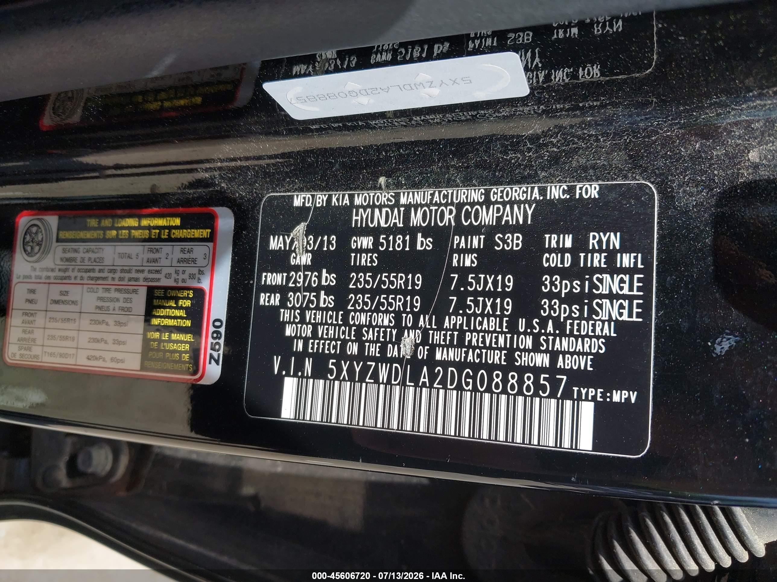 2013 Hyundai Santa Fe Sport 2.0t Black vin: 5XYZWDLA2DG088857