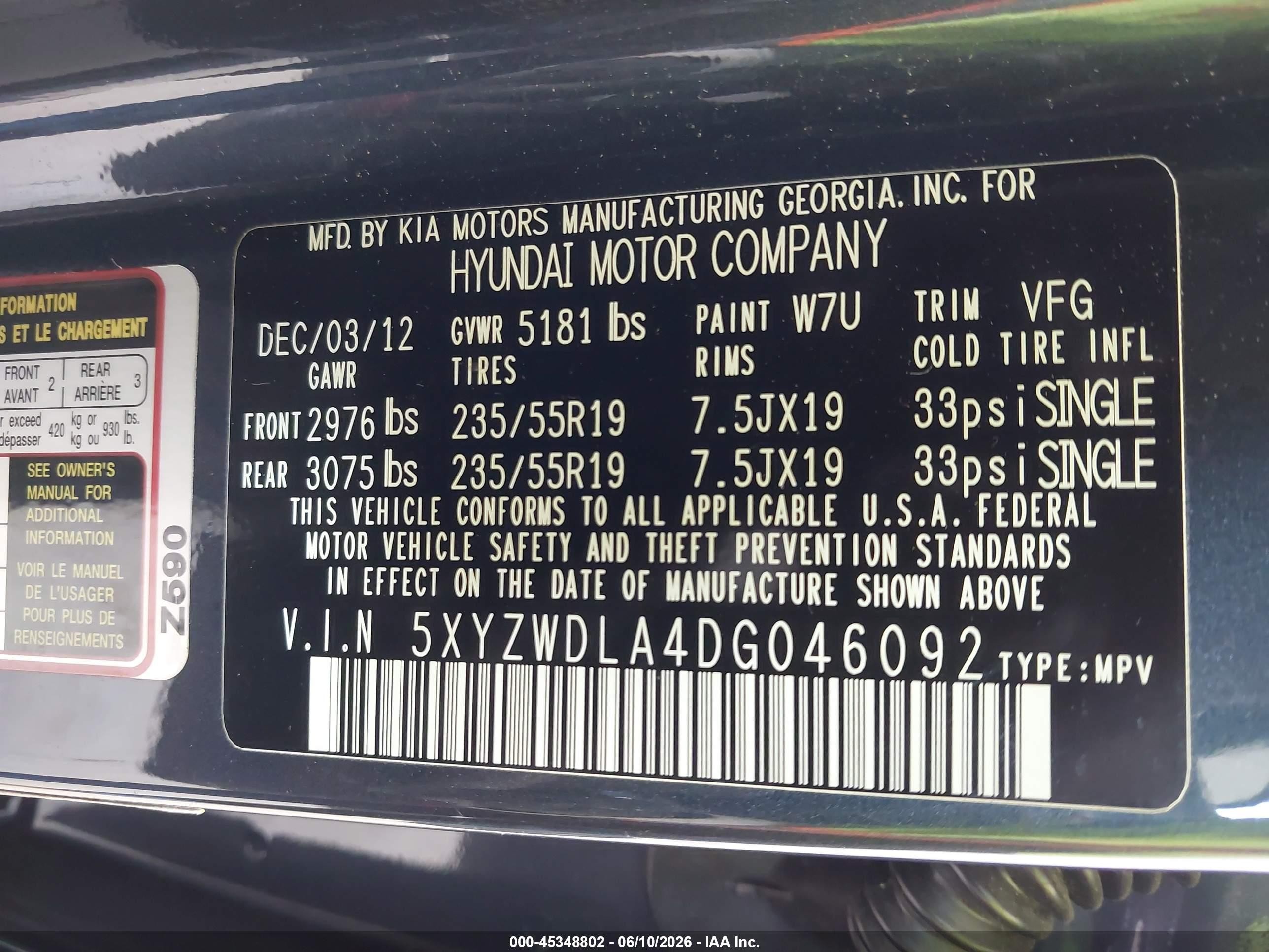 2013 Hyundai Santa Fe Sport 2.0t Black vin: 5XYZWDLA4DG046092