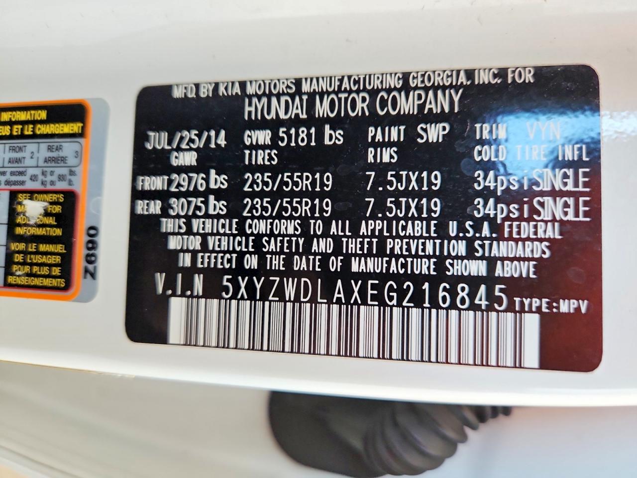 2014 Hyundai Santa Fe Sport 2.0t White vin: 5XYZWDLAXEG216845