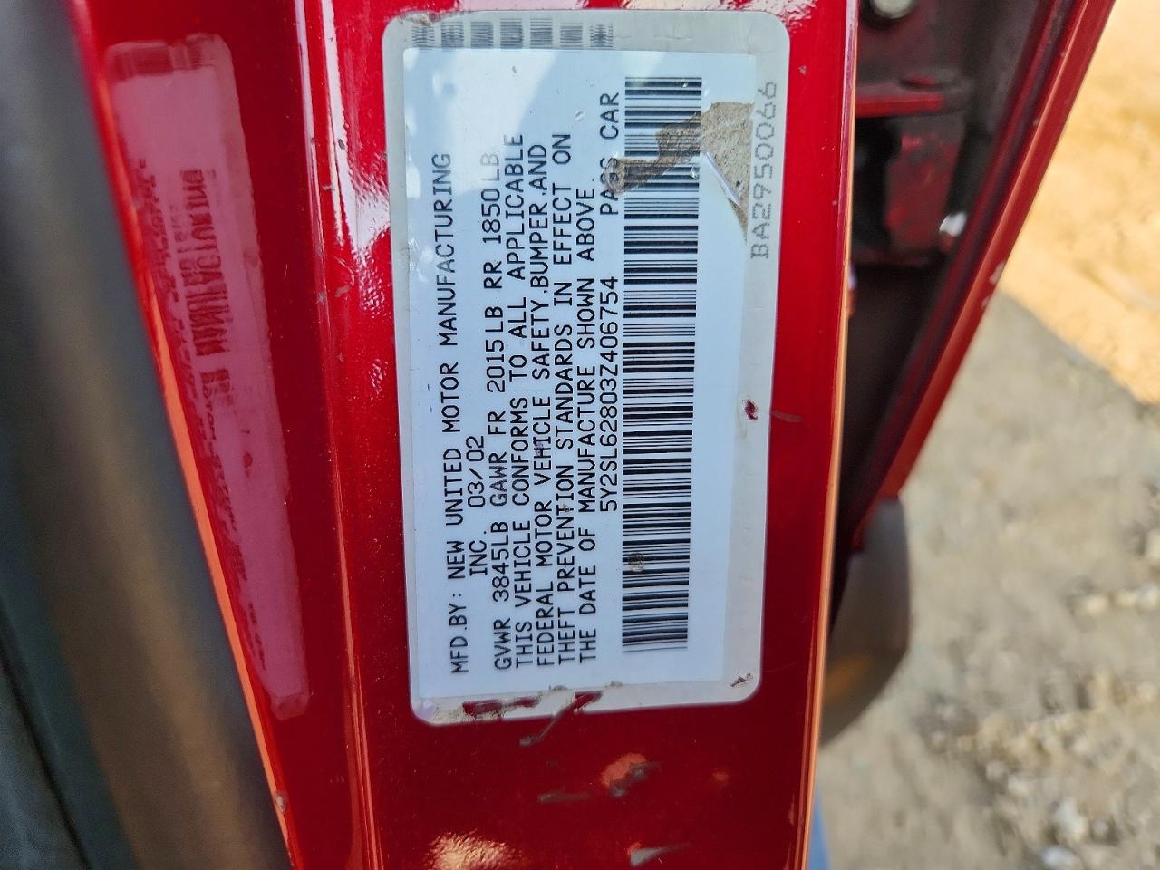 2003 Pontiac Vibe Red vin: 5Y2SL62803Z406754