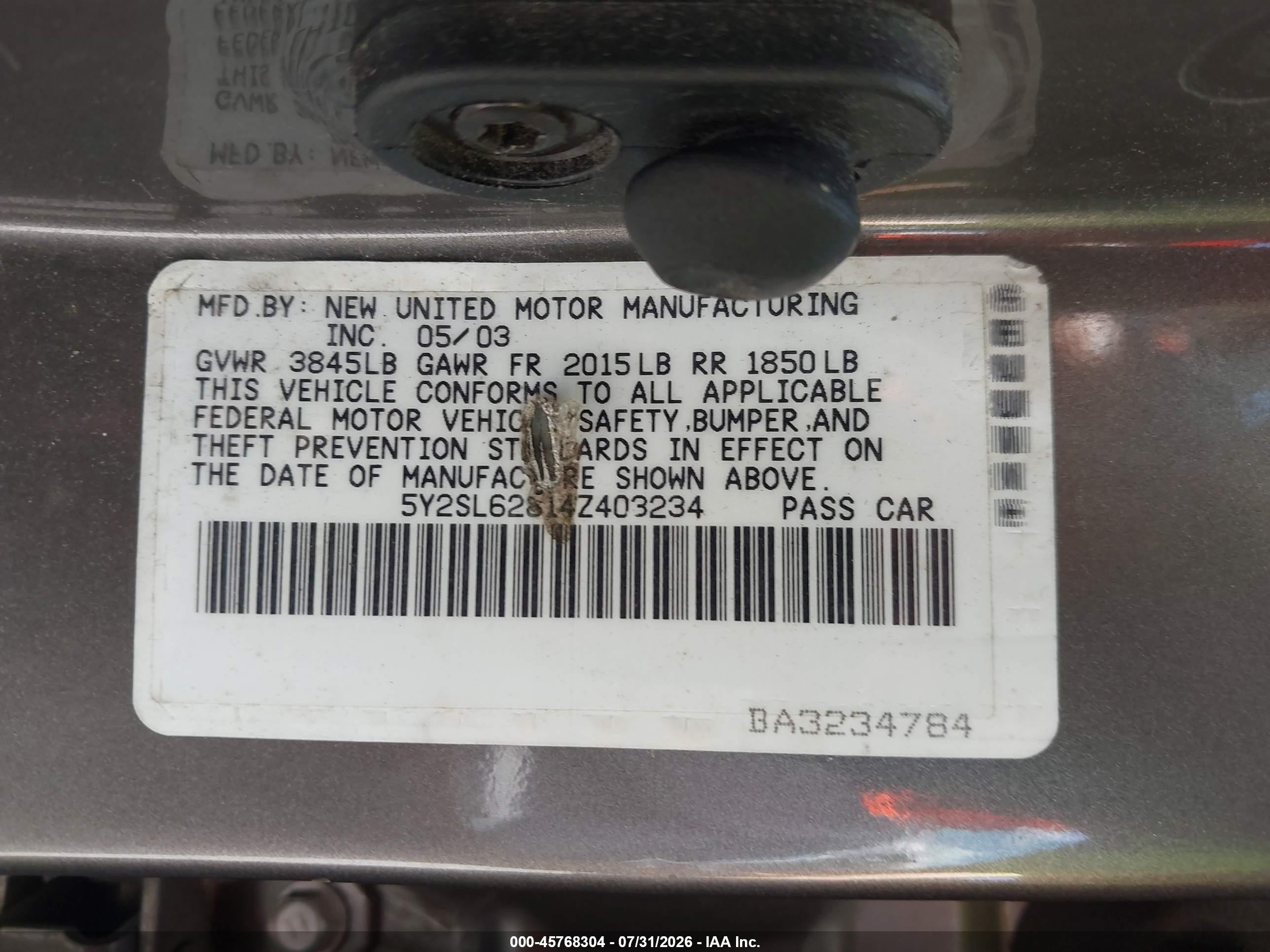 2004 Pontiac Vibe   Gray vin: 5Y2SL62814Z403234