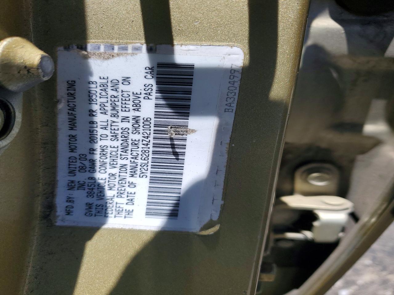 2004 Pontiac Vibe Gold vin: 5Y2SL62814Z421006