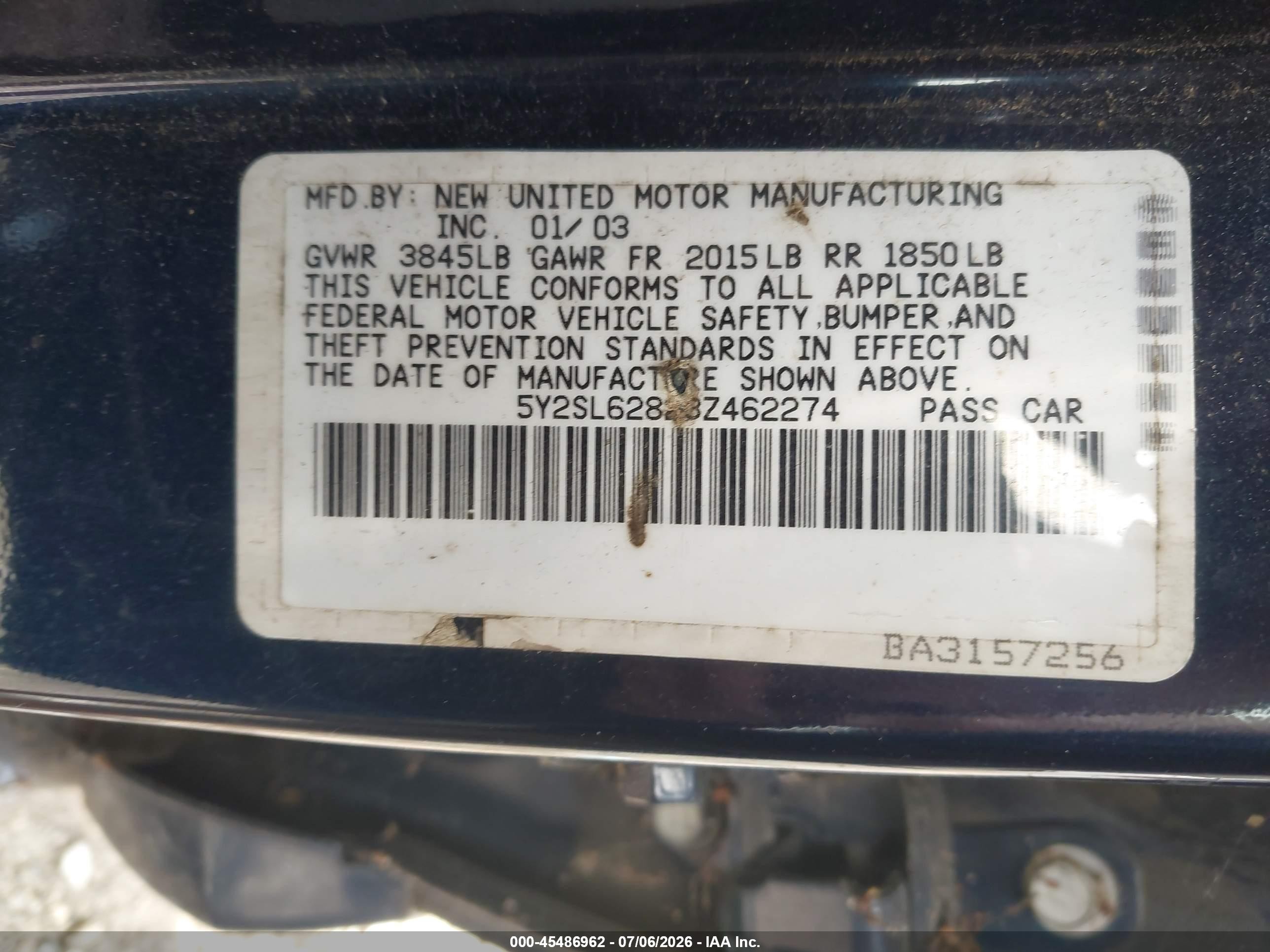 2003 Pontiac Vibe   Navy vin: 5Y2SL62823Z462274