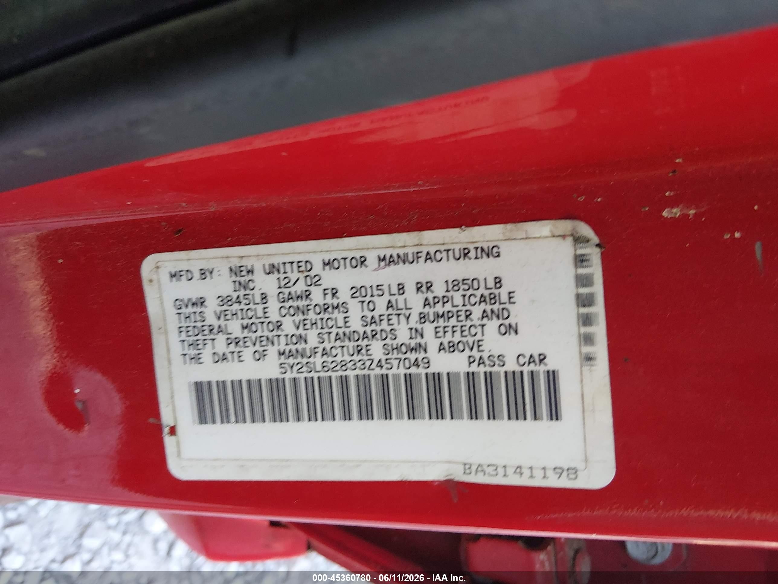 2003 Pontiac Vibe   Red vin: 5Y2SL62833Z457049