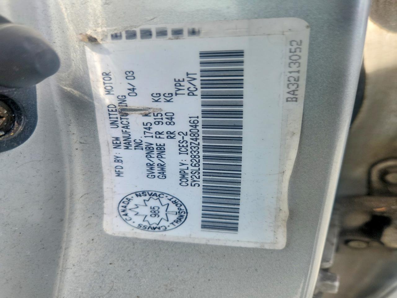 2003 Pontiac Vibe Silver vin: 5Y2SL62833Z480461