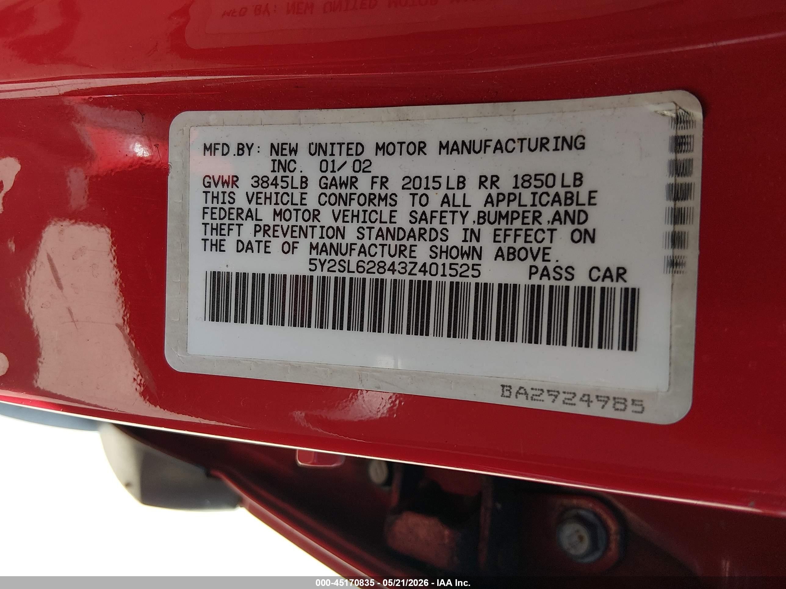 2003 Pontiac Vibe Red vin: 5Y2SL62843Z401525