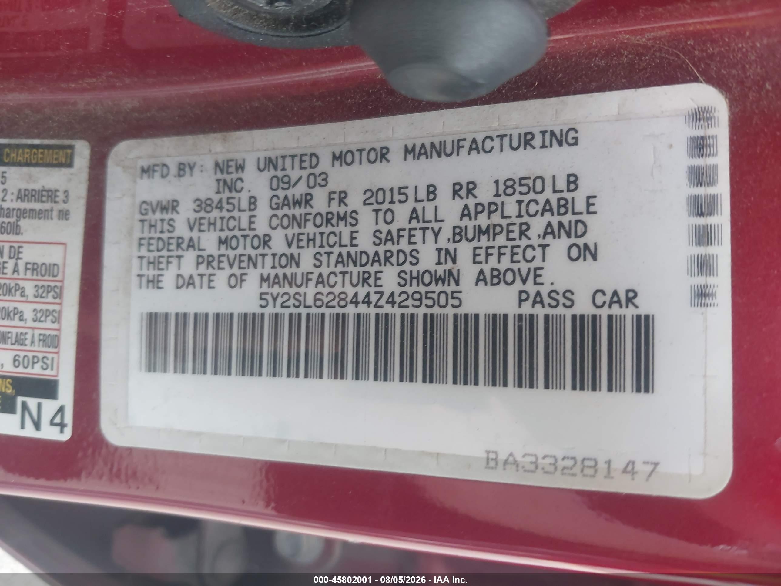 2004 Pontiac Vibe   Burgundy vin: 5Y2SL62844Z429505