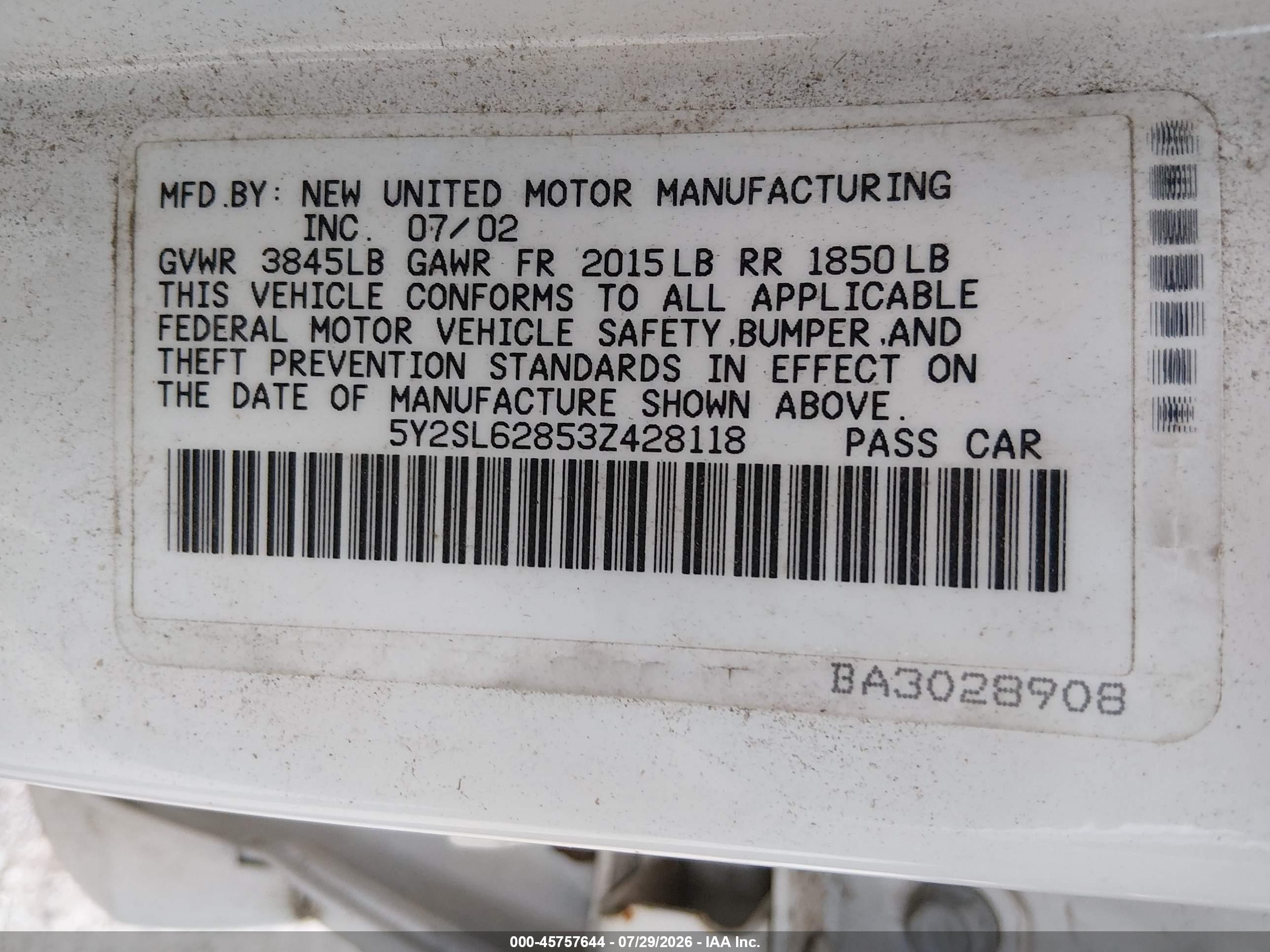 2003 Pontiac Vibe   White vin: 5Y2SL62853Z428118