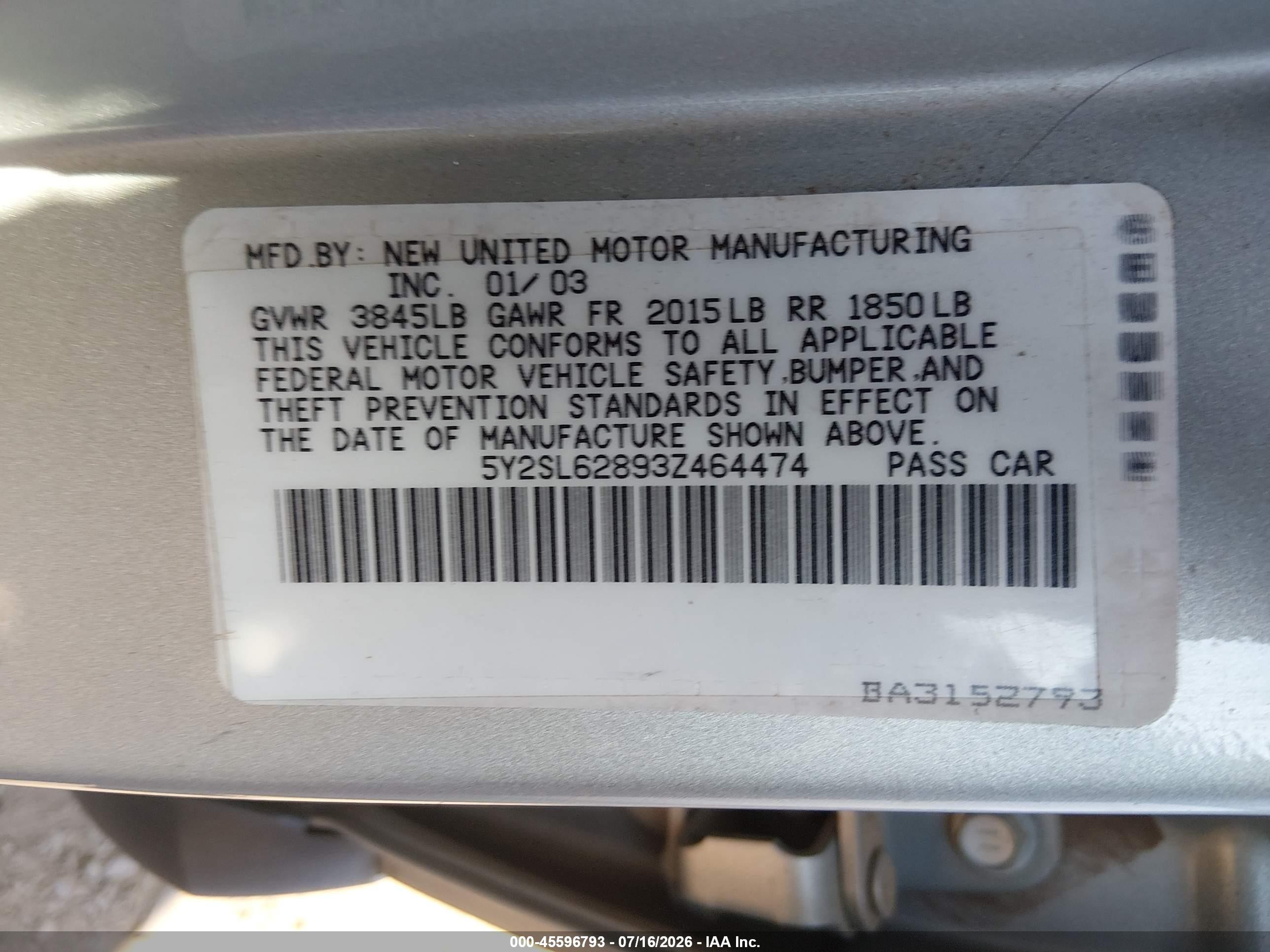 2003 Pontiac Vibe   Silver vin: 5Y2SL62893Z464474