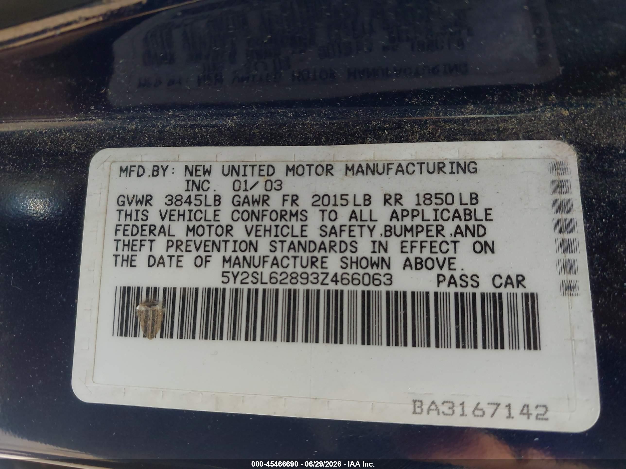 2003 Pontiac Vibe   Blue vin: 5Y2SL62893Z466063
