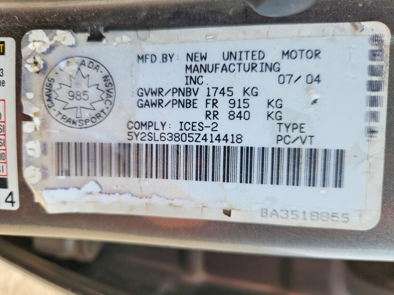 2005 Pontiac Vibe Gray vin: 5Y2SL63805Z414418