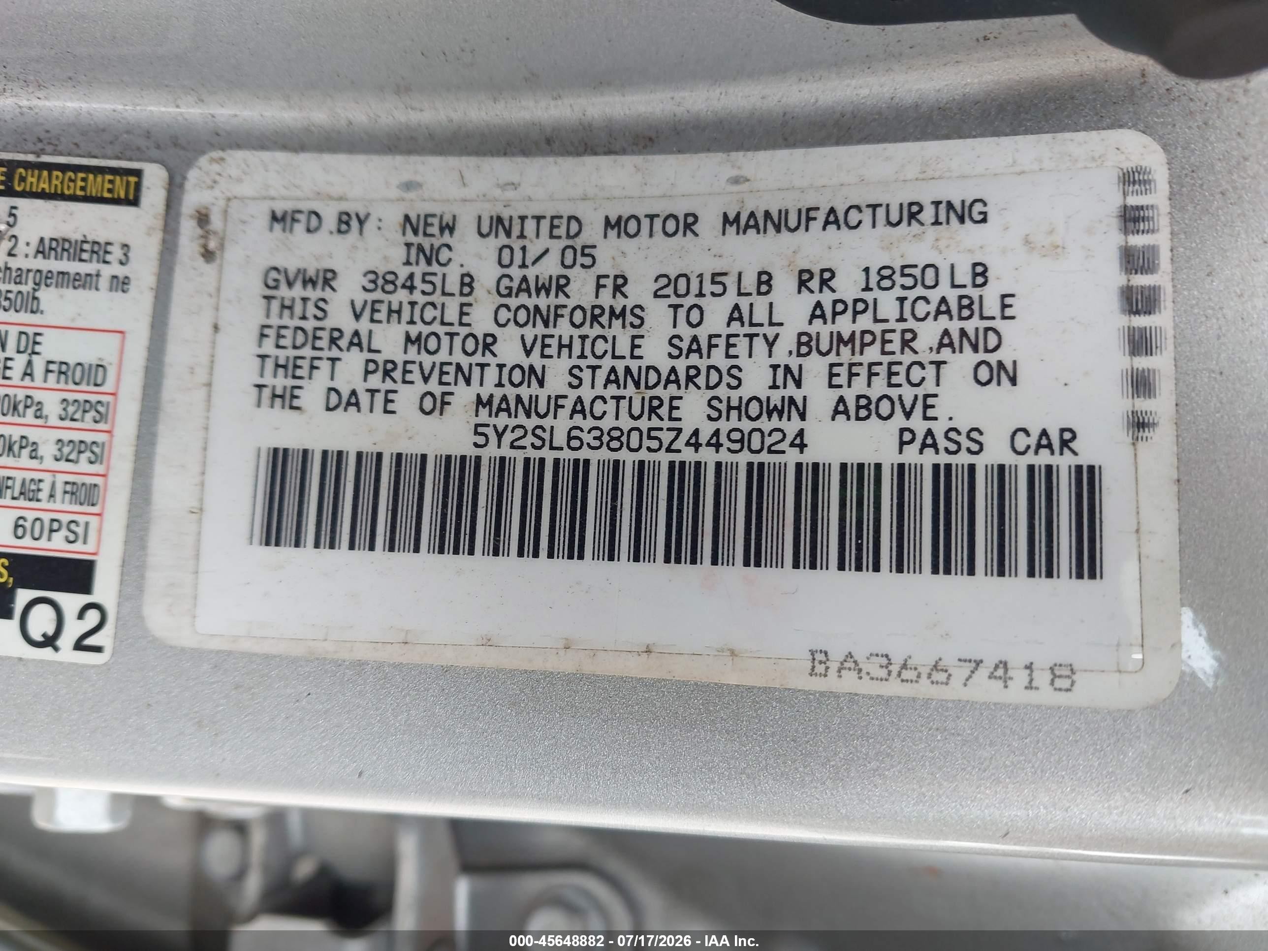 2005 Pontiac Vibe   Silver vin: 5Y2SL63805Z449024