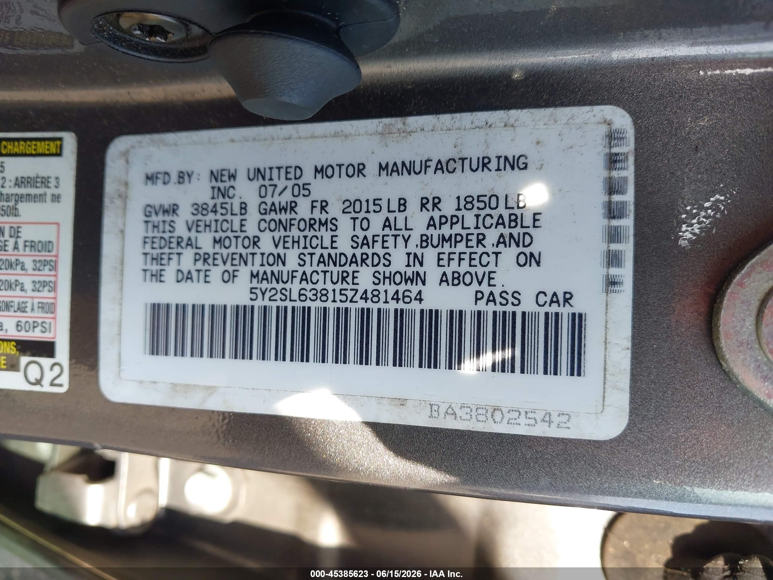 2005 Pontiac Vibe   Gray vin: 5Y2SL63815Z481464