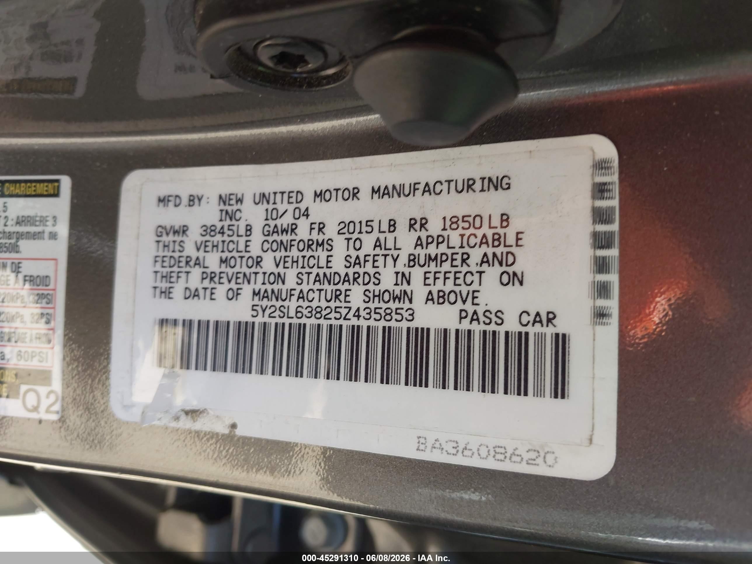 2005 Pontiac Vibe Gray vin: 5Y2SL63825Z435853