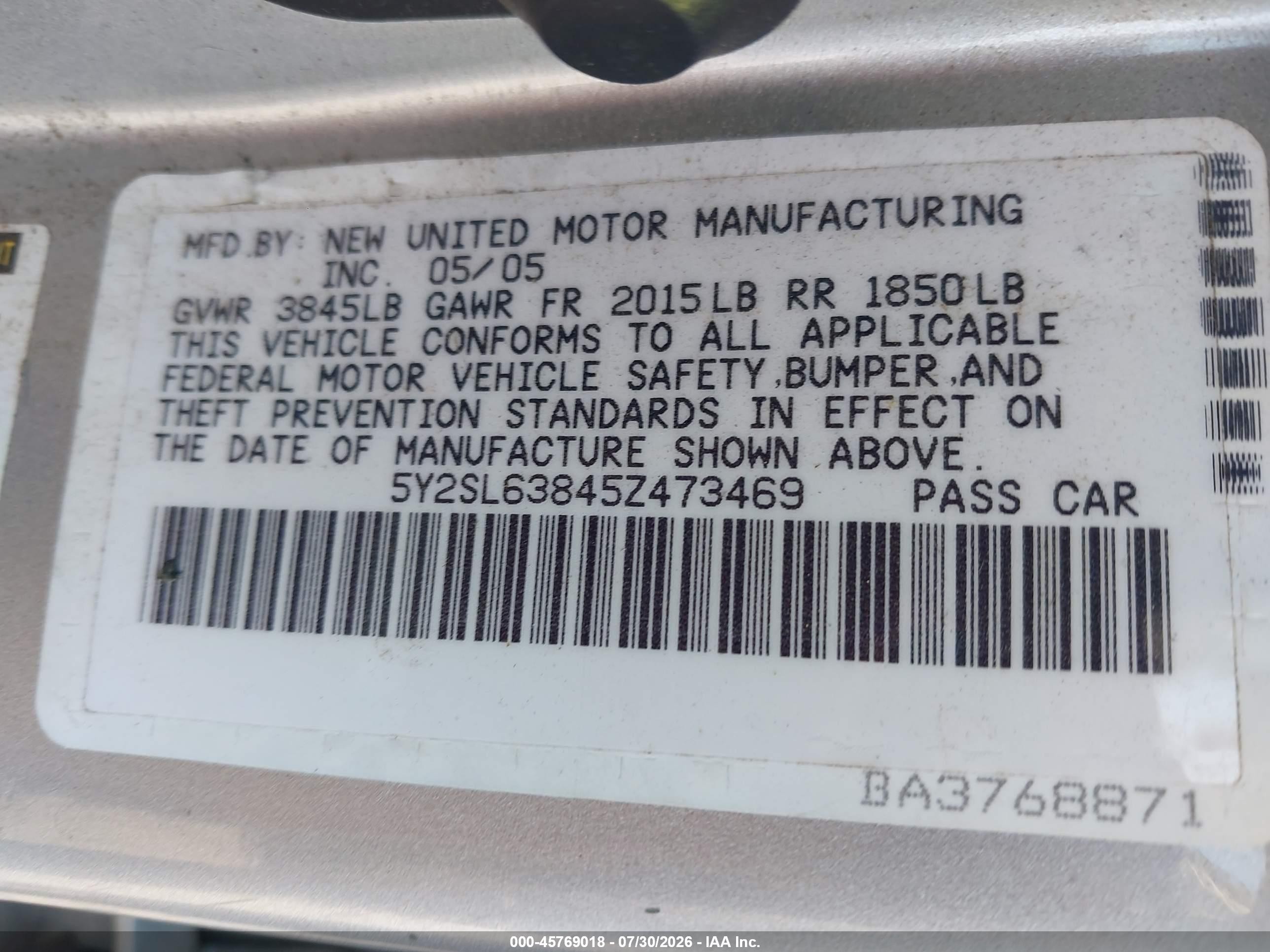 2005 Pontiac Vibe   Silver vin: 5Y2SL63845Z473469