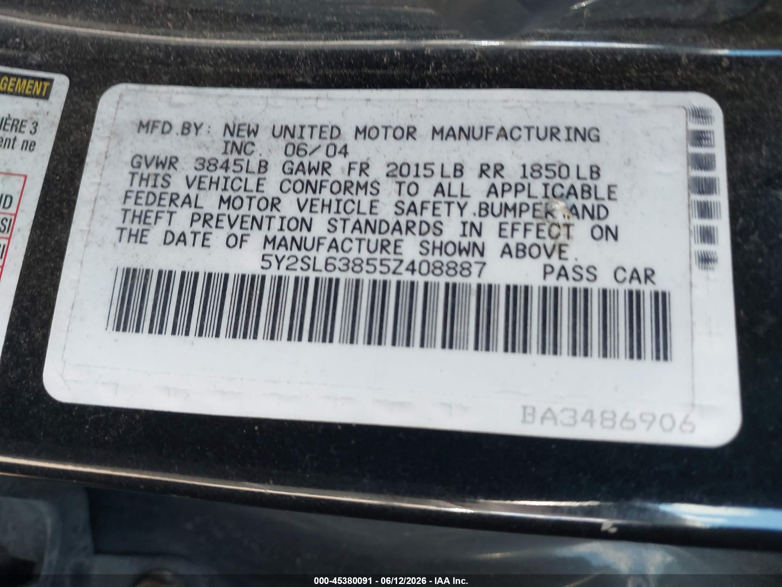 2005 Pontiac Vibe   Black vin: 5Y2SL63855Z408887
