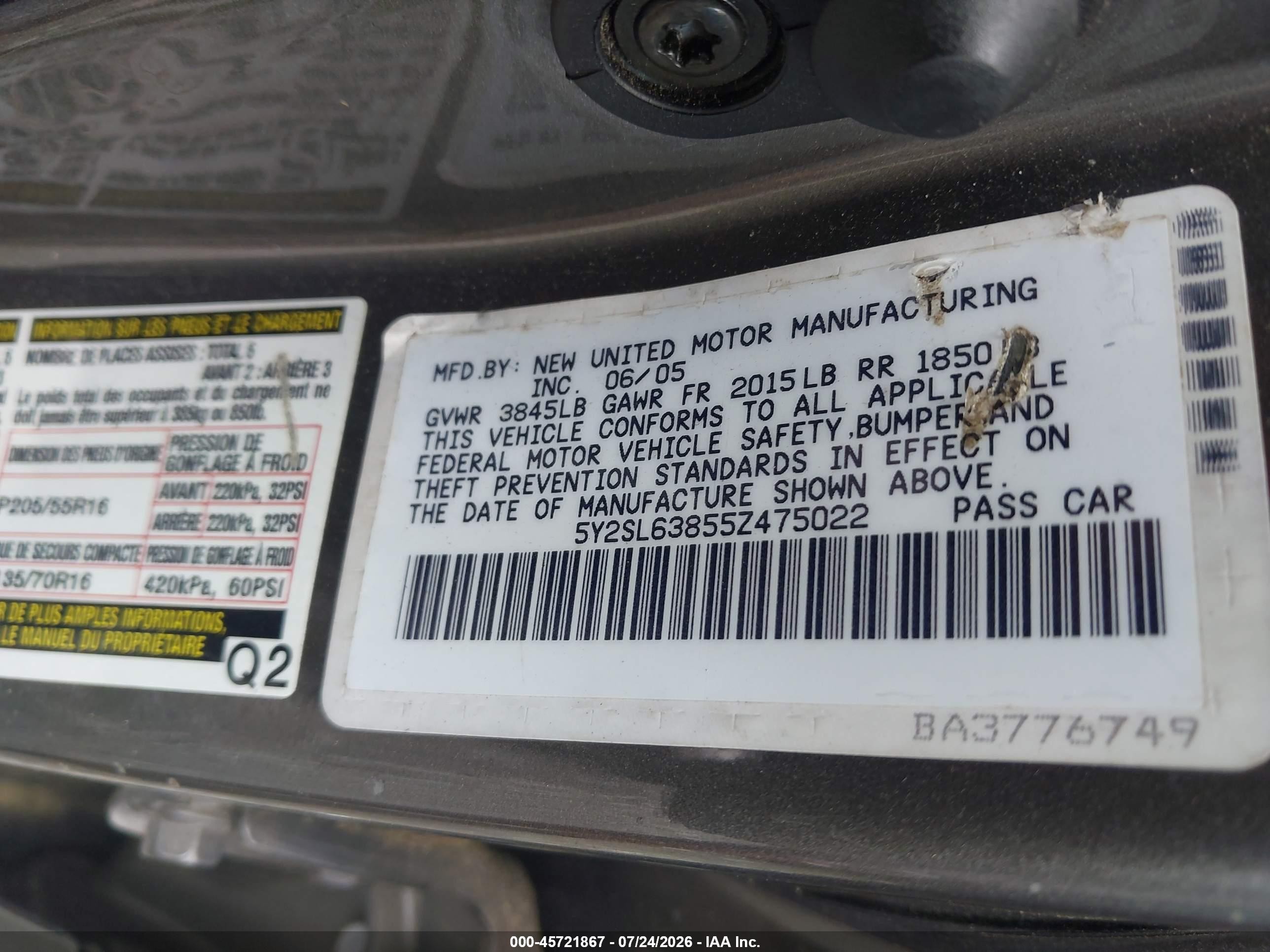 2005 Pontiac Vibe Gray vin: 5Y2SL63855Z475022
