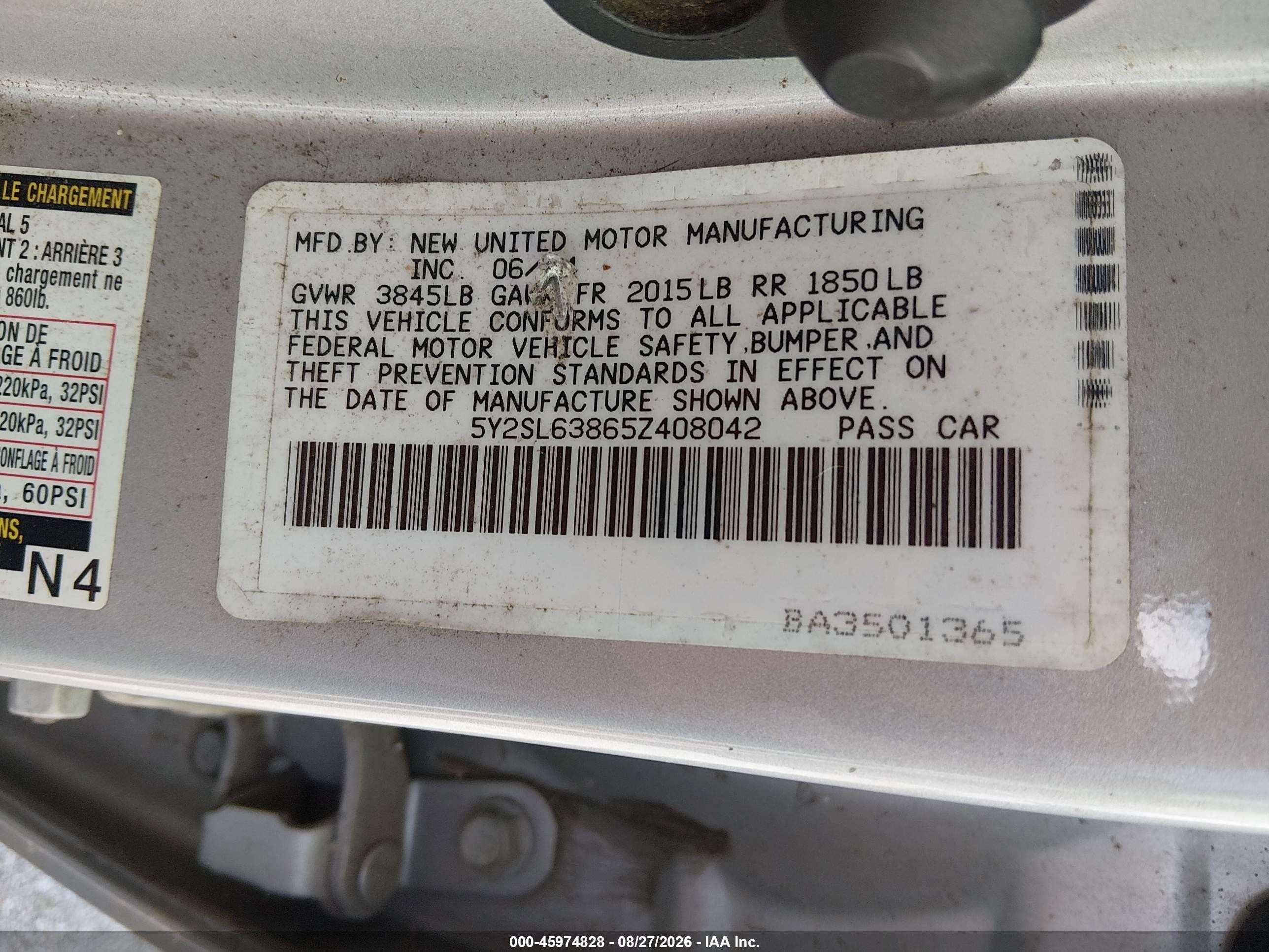 2005 Pontiac Vibe Silver vin: 5Y2SL63865Z408042
