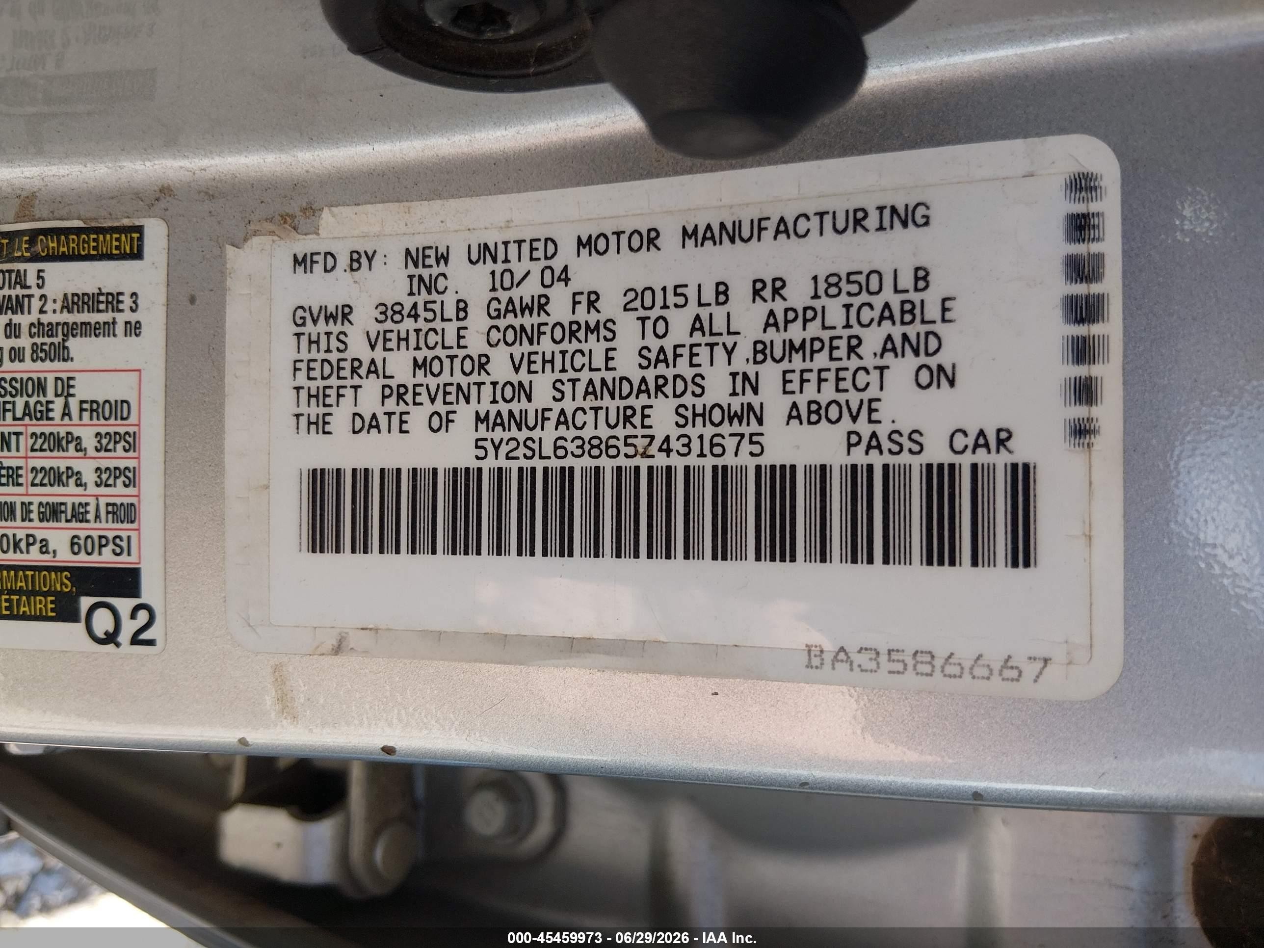 2005 Pontiac Vibe   Silver vin: 5Y2SL63865Z431675