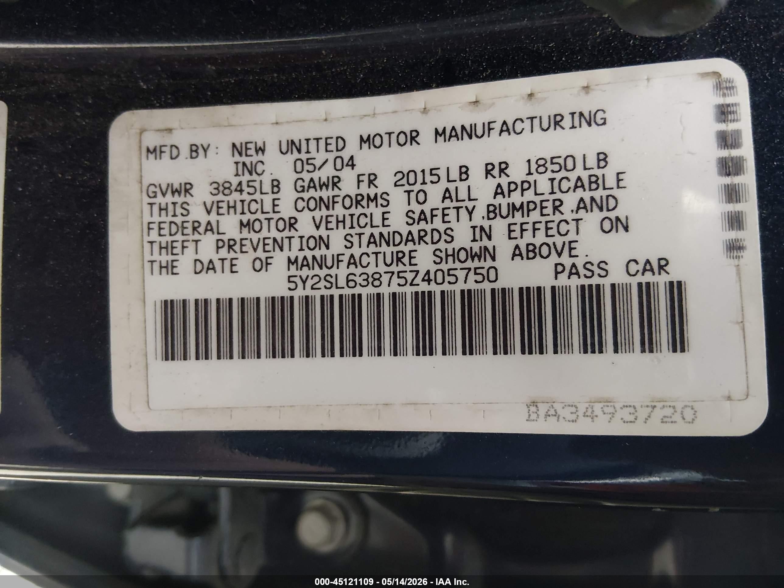 2005 Pontiac Vibe   Blue vin: 5Y2SL63875Z405750