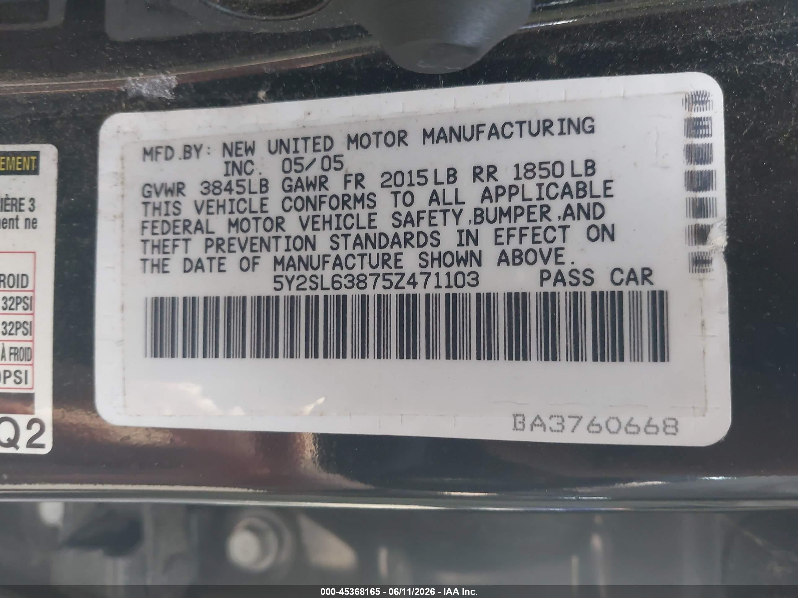 2005 Pontiac Vibe   Green vin: 5Y2SL63875Z471103