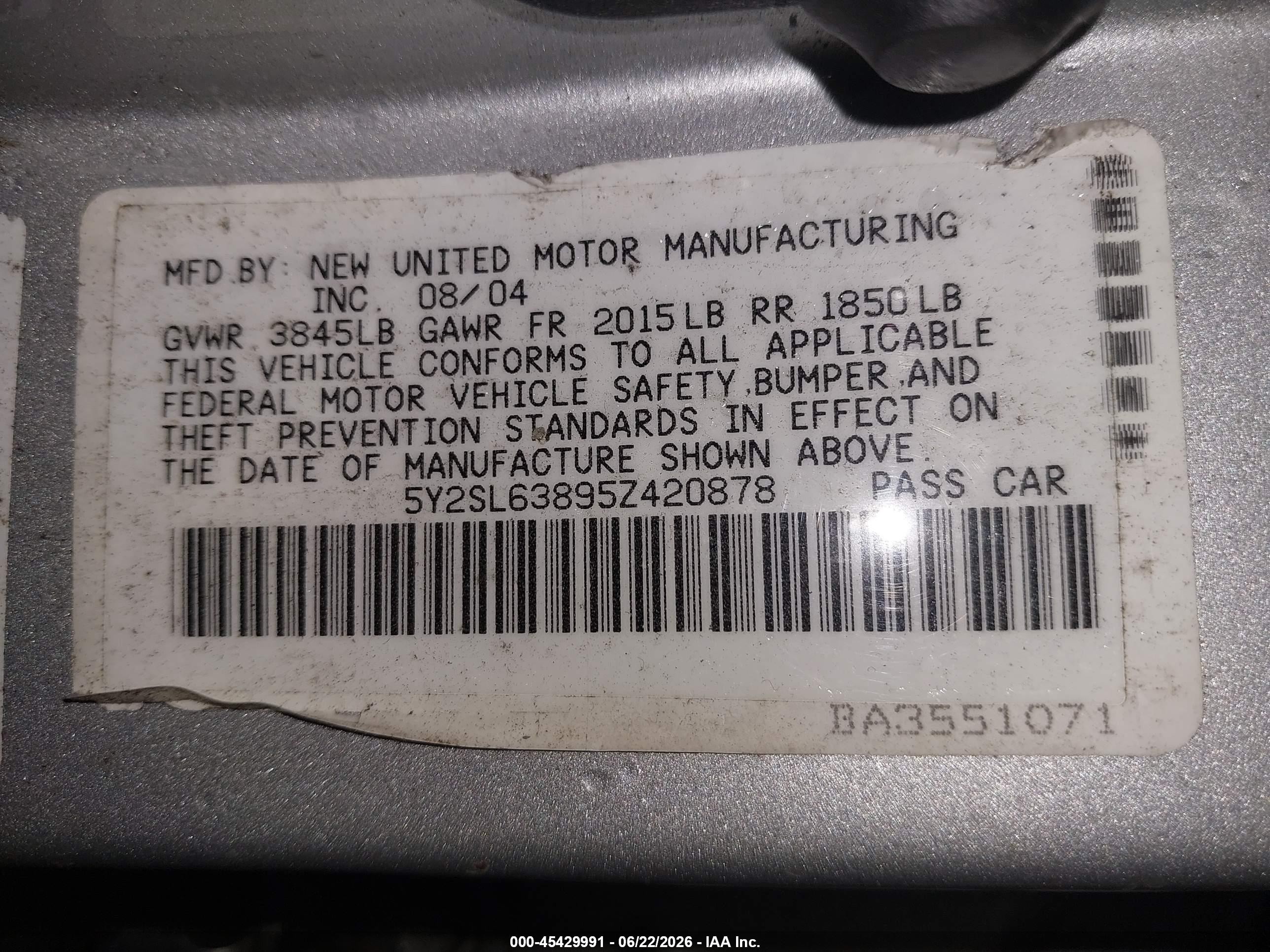 2005 Pontiac Vibe   Gray vin: 5Y2SL63895Z420878