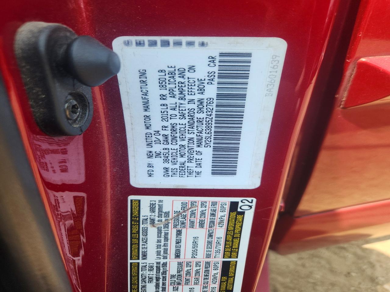 2005 Pontiac Vibe Красный vin: 5Y2SL63895Z432769