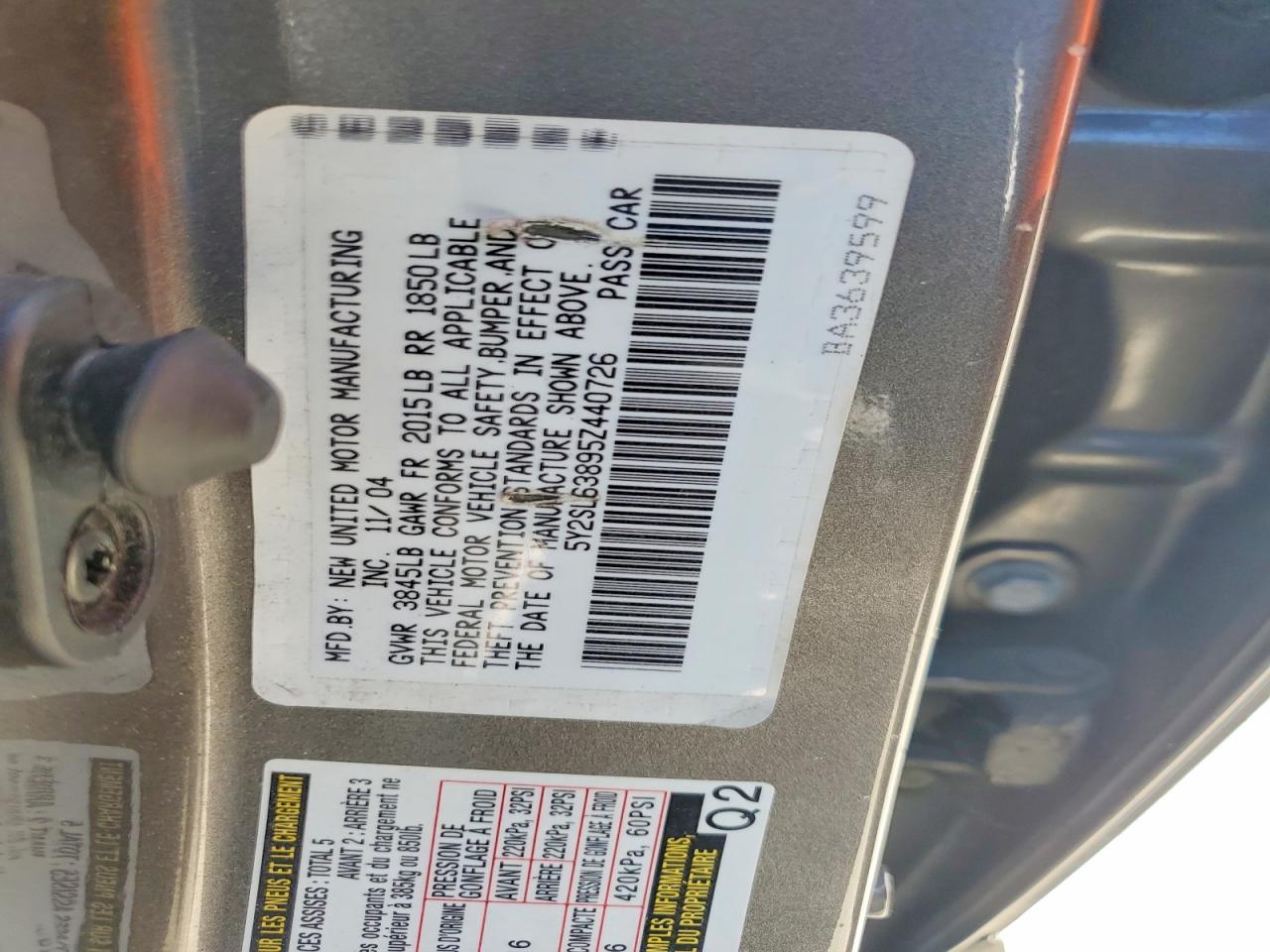 2005 Pontiac Vibe Gray vin: 5Y2SL63895Z440726