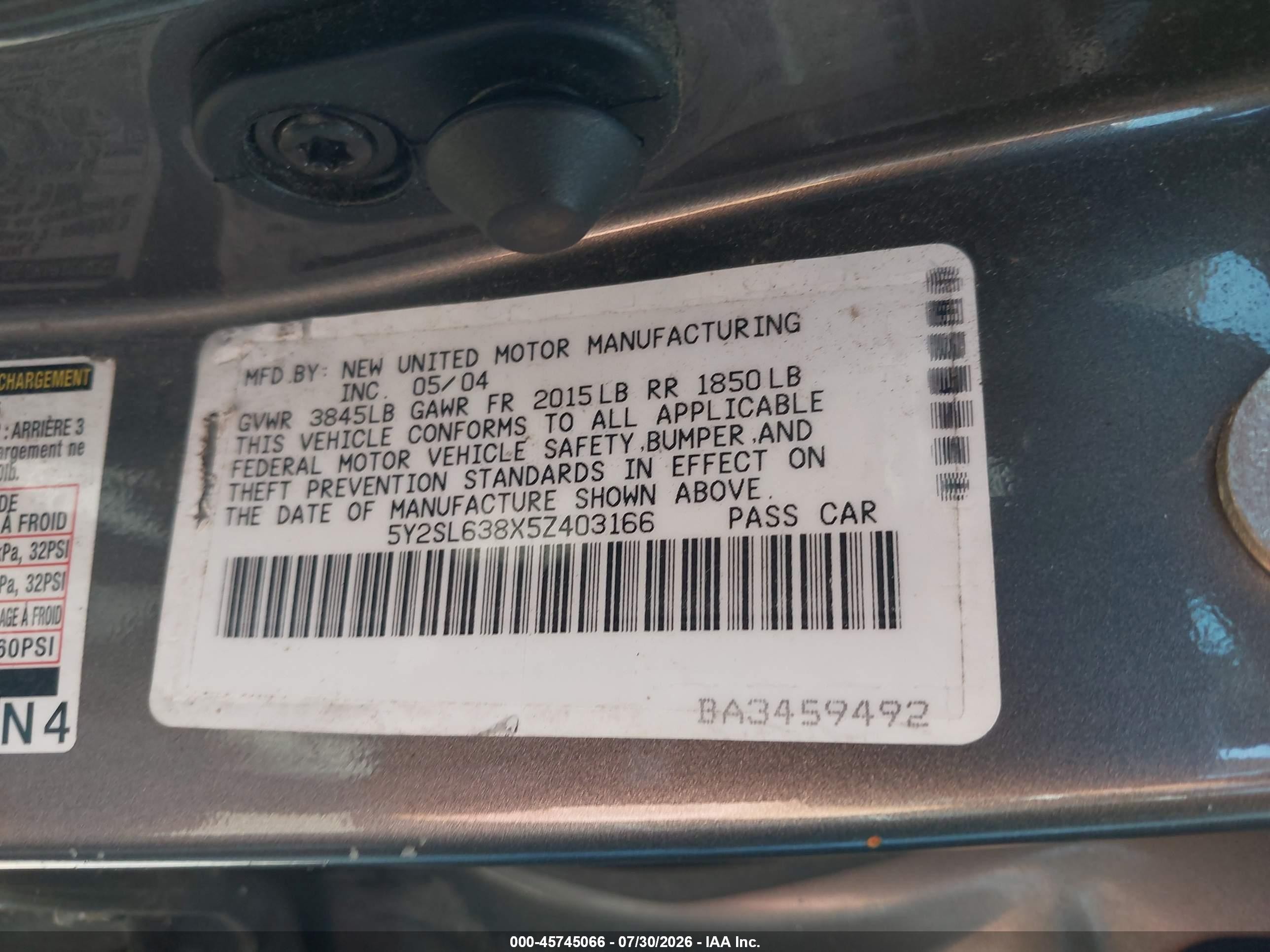 2005 Pontiac Vibe   Gray vin: 5Y2SL638X5Z403166