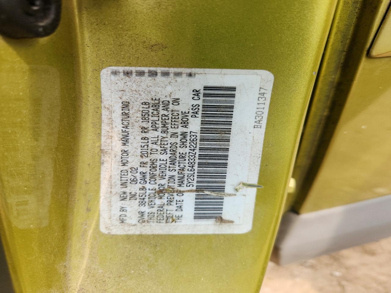 2003 Pontiac Vibe Green vin: 5Y2SL64833Z422637