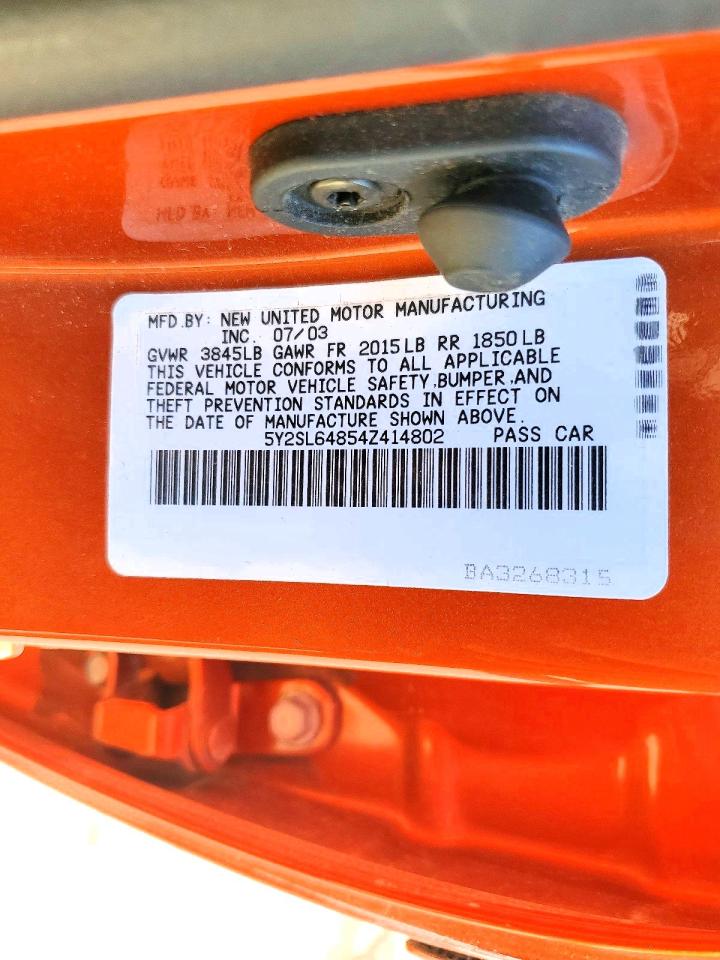 2004 Pontiac Vibe Оранжевый vin: 5Y2SL64854Z414802