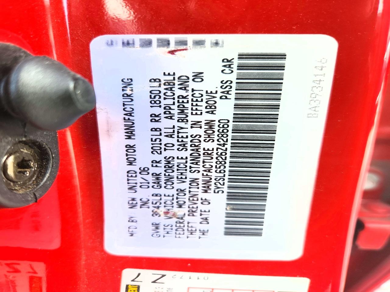 2006 Pontiac Vibe Red vin: 5Y2SL65826Z428660