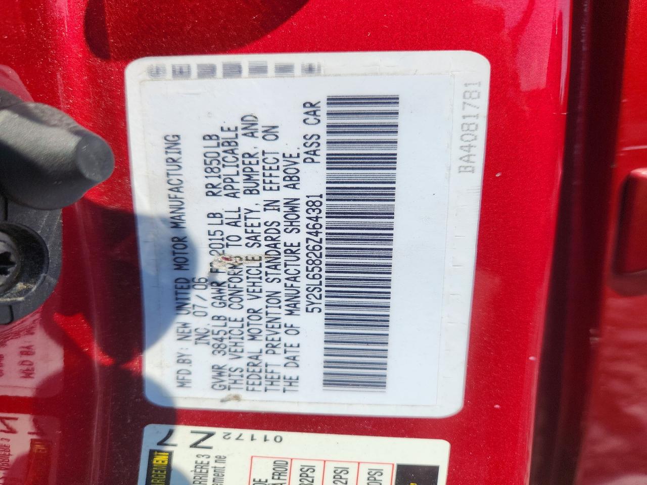 2006 Pontiac Vibe Red vin: 5Y2SL65826Z464381