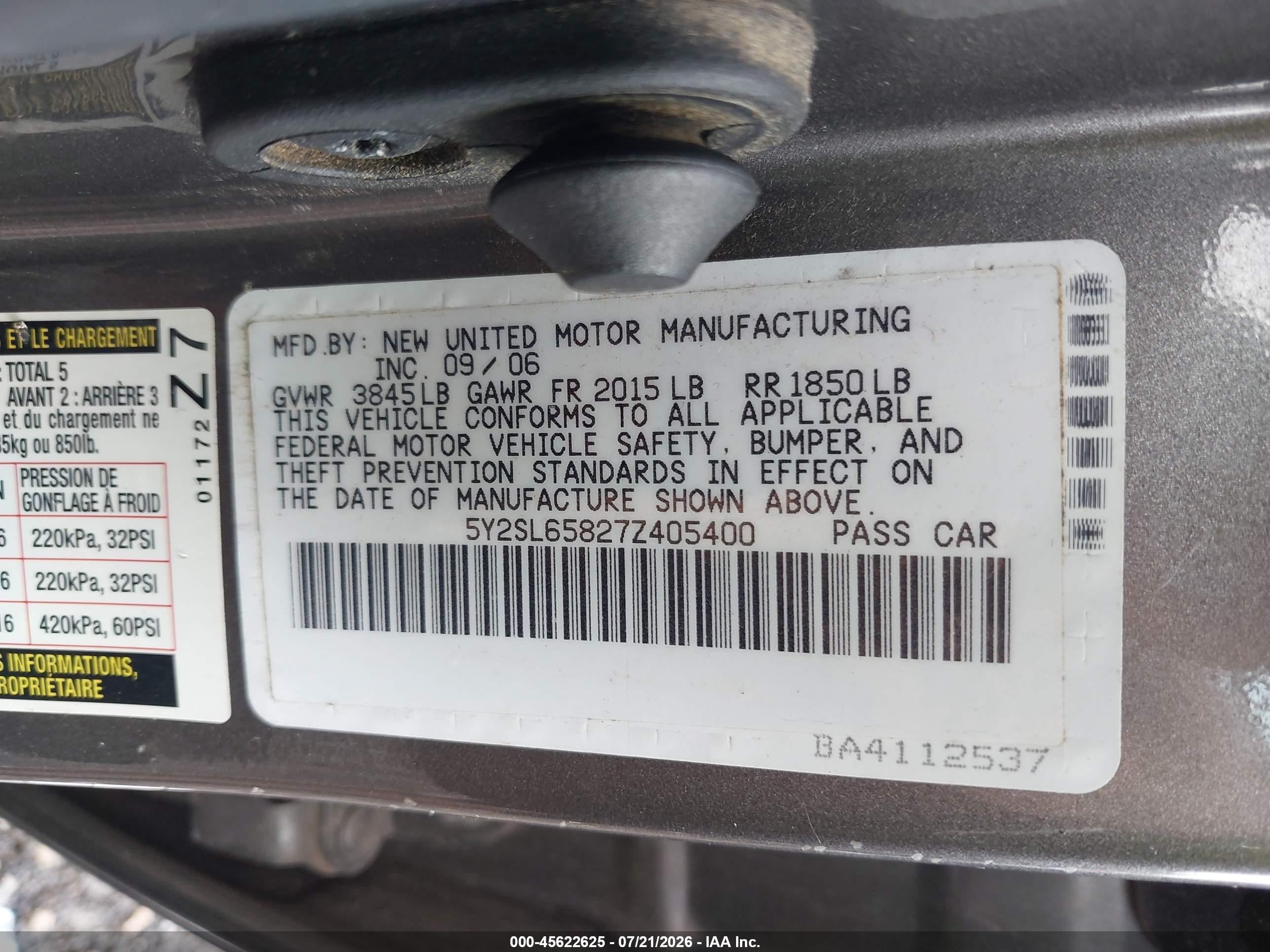 2007 Pontiac Vibe   Gray vin: 5Y2SL65827Z405400