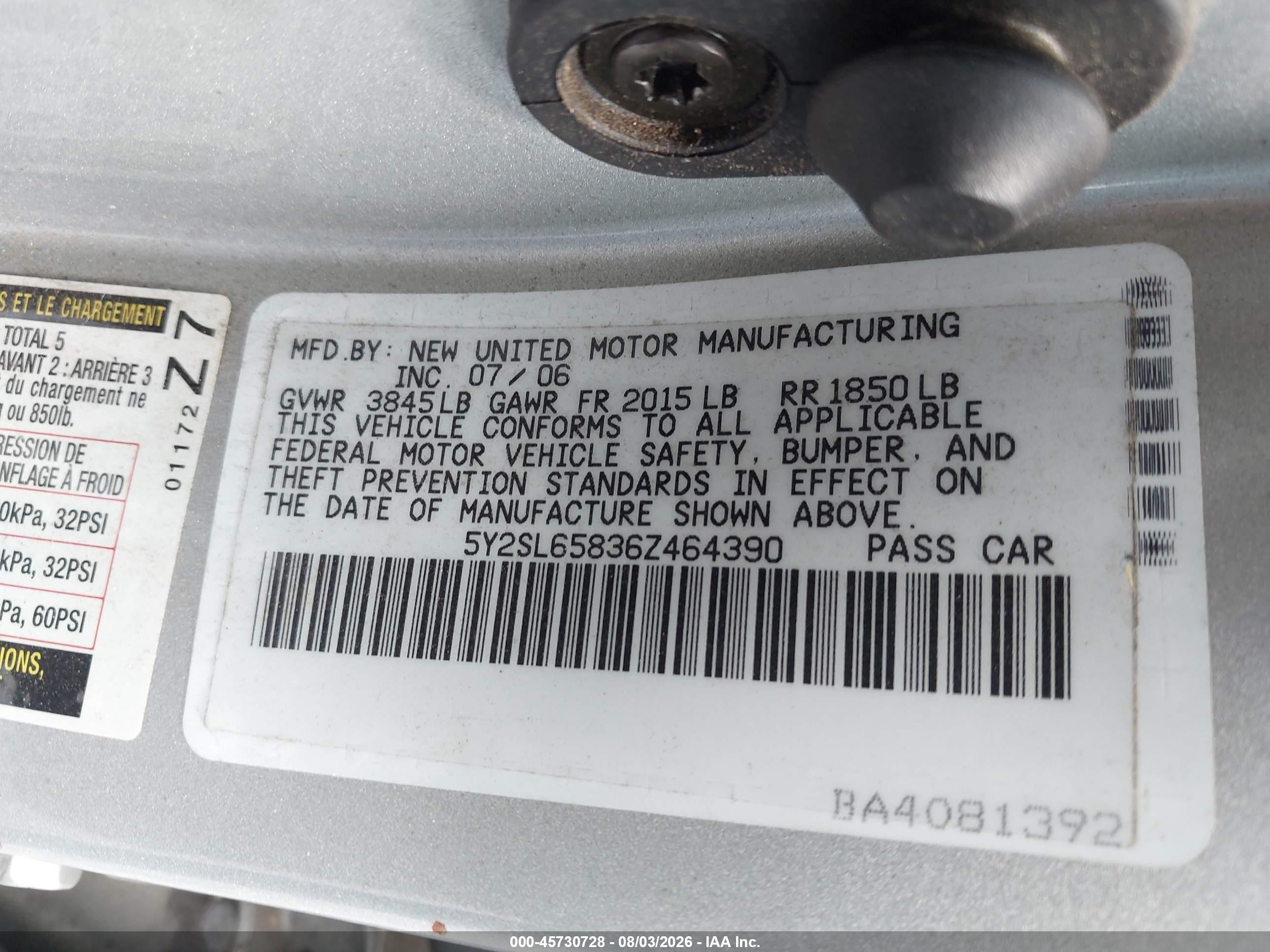 2006 Pontiac Vibe   Silver vin: 5Y2SL65836Z464390