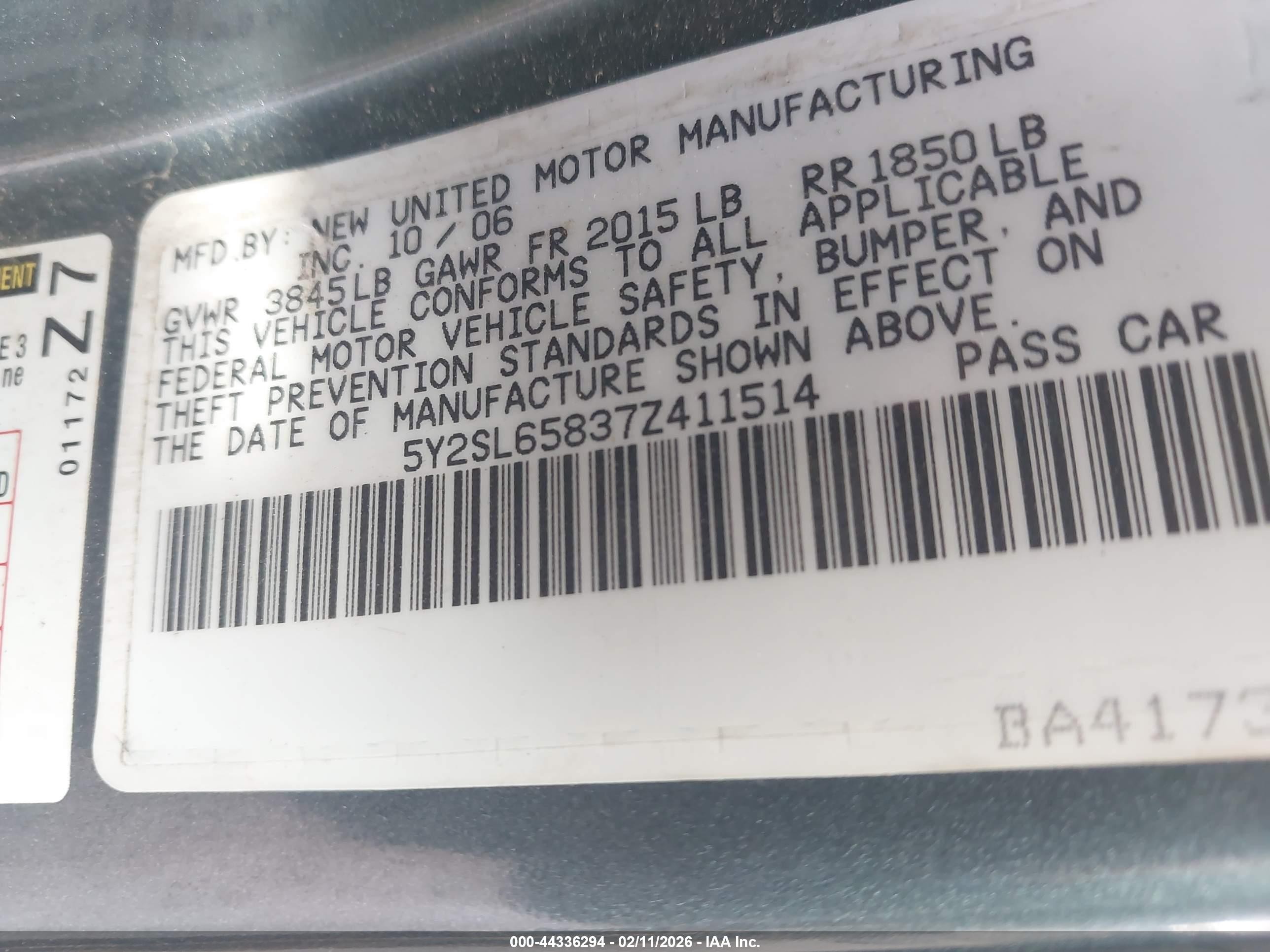 2007 Pontiac Vibe   Blue vin: 5Y2SL65837Z411514
