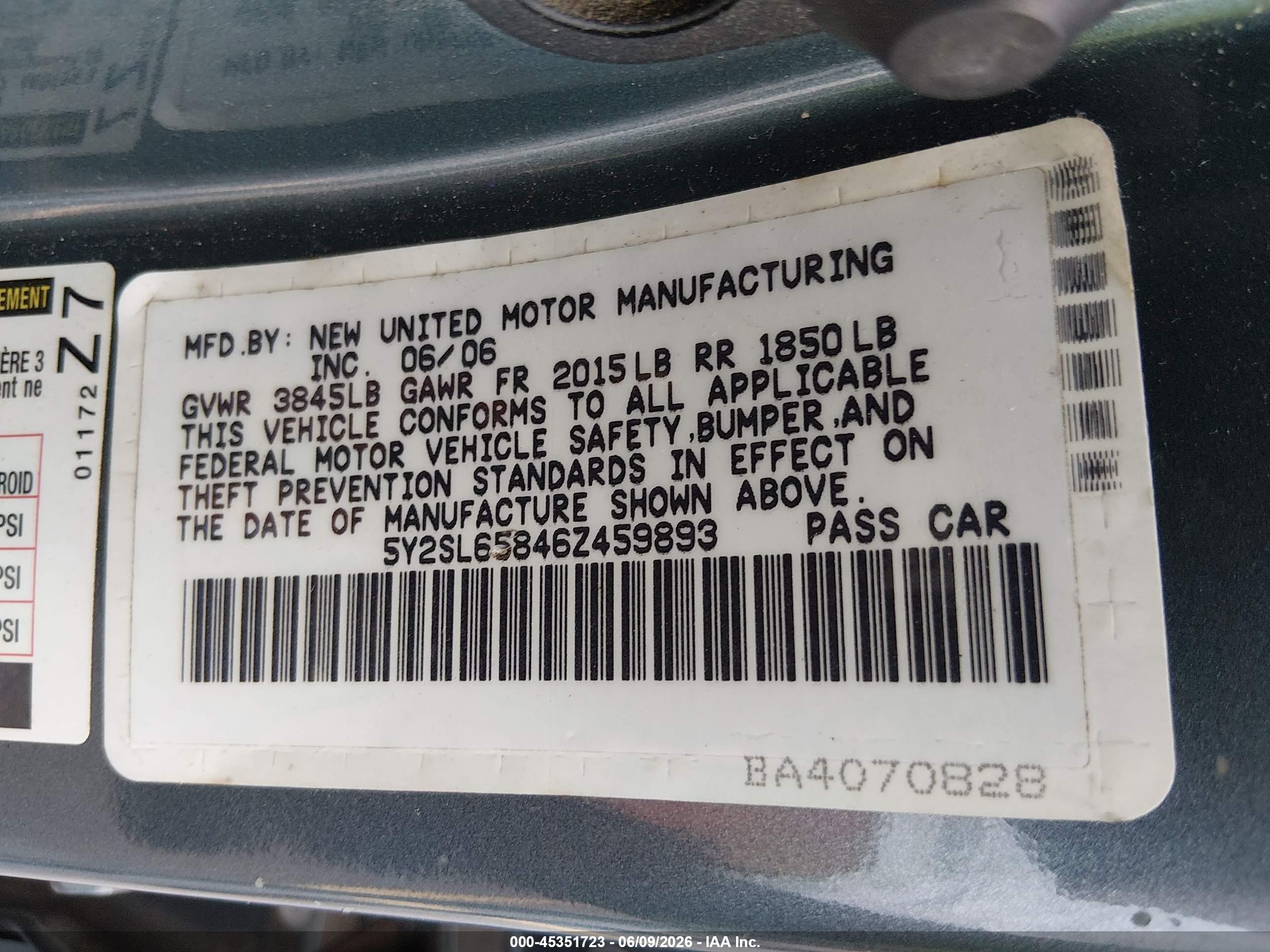 2006 Pontiac Vibe   Green vin: 5Y2SL65846Z459893