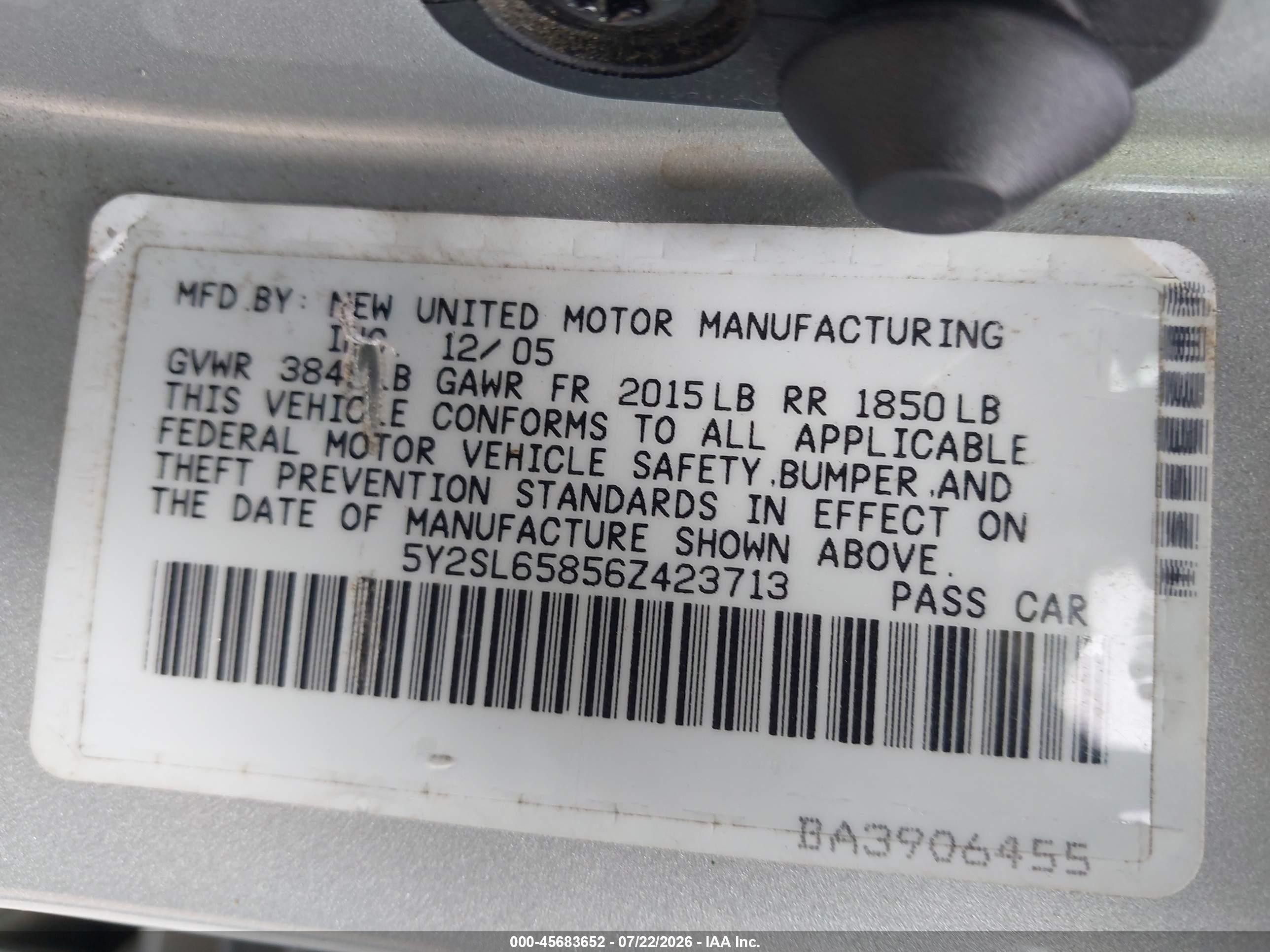 2006 Pontiac Vibe   Silver vin: 5Y2SL65856Z423713