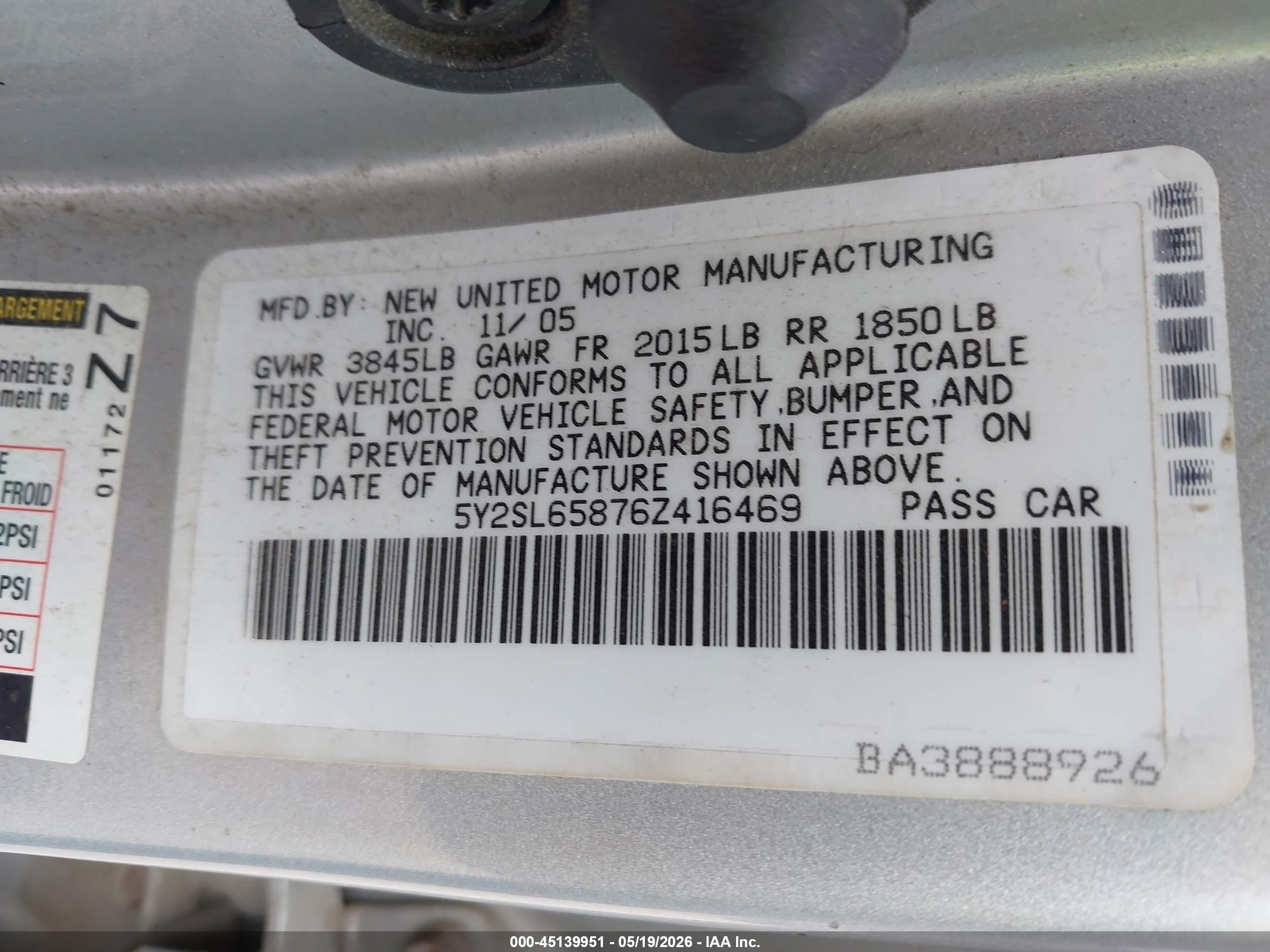2006 Pontiac Vibe   Silver vin: 5Y2SL65876Z416469