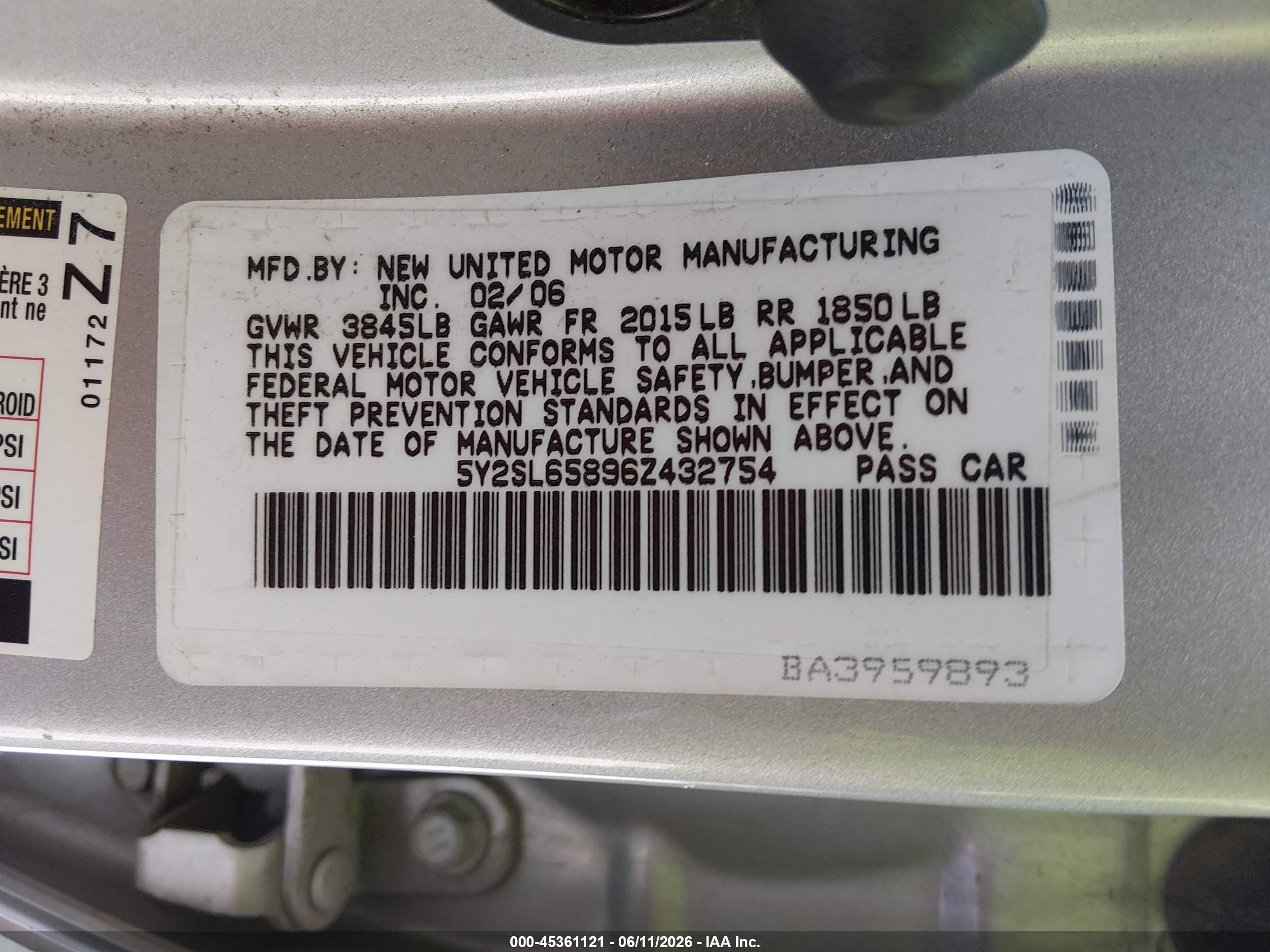 2006 Pontiac Vibe Silver vin: 5Y2SL65896Z432754