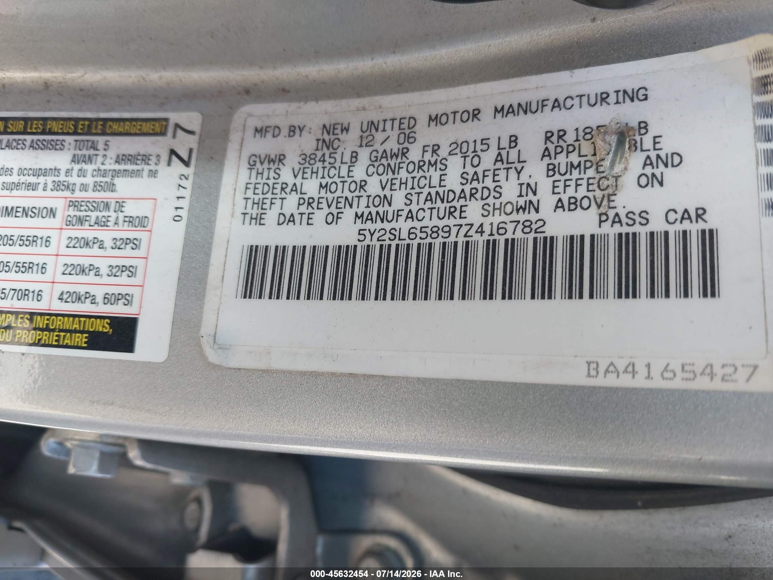 2007 Pontiac Vibe   Gray vin: 5Y2SL65897Z416782