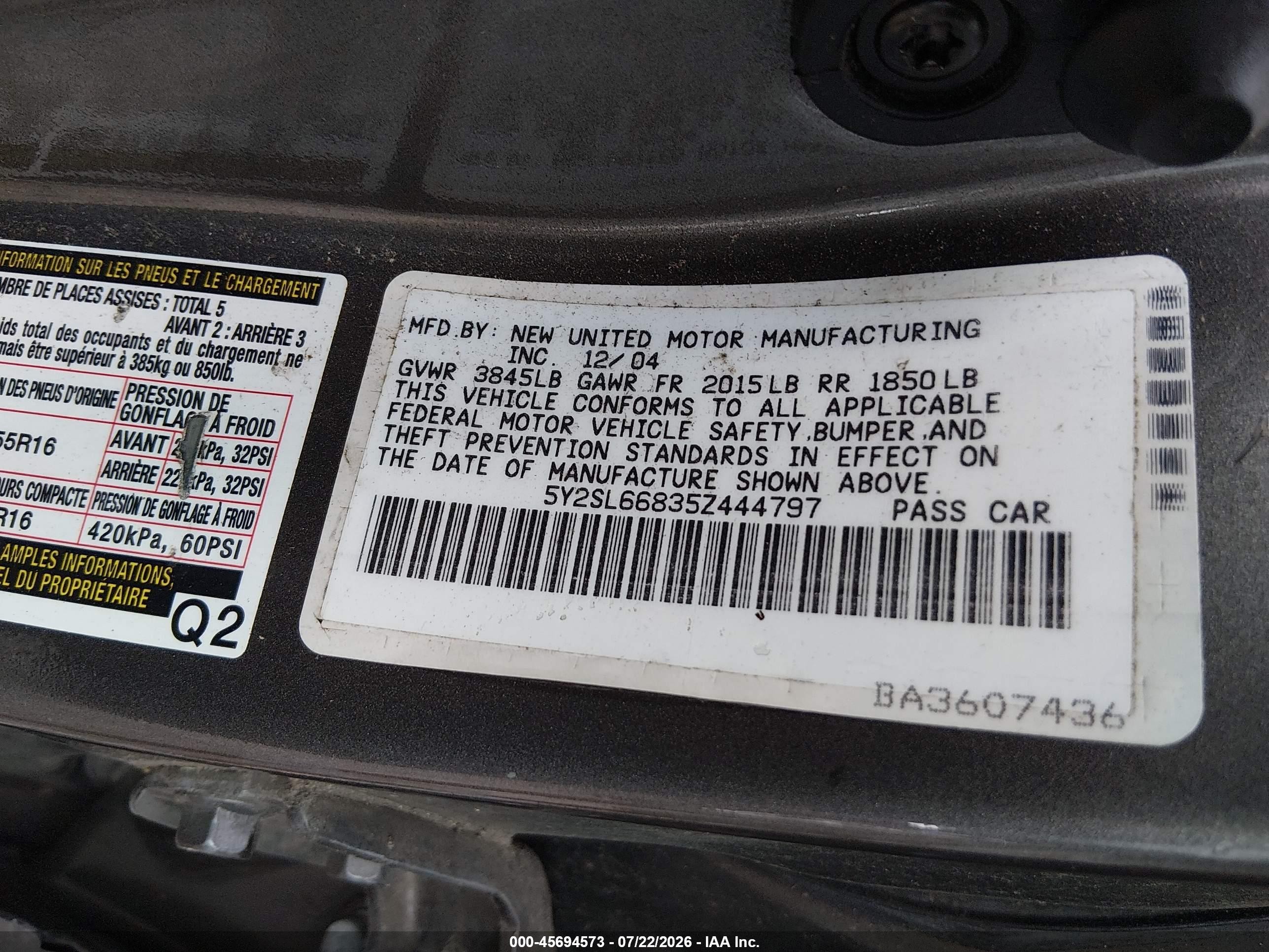 2005 Pontiac Vibe   Dark Brown vin: 5Y2SL66835Z444797