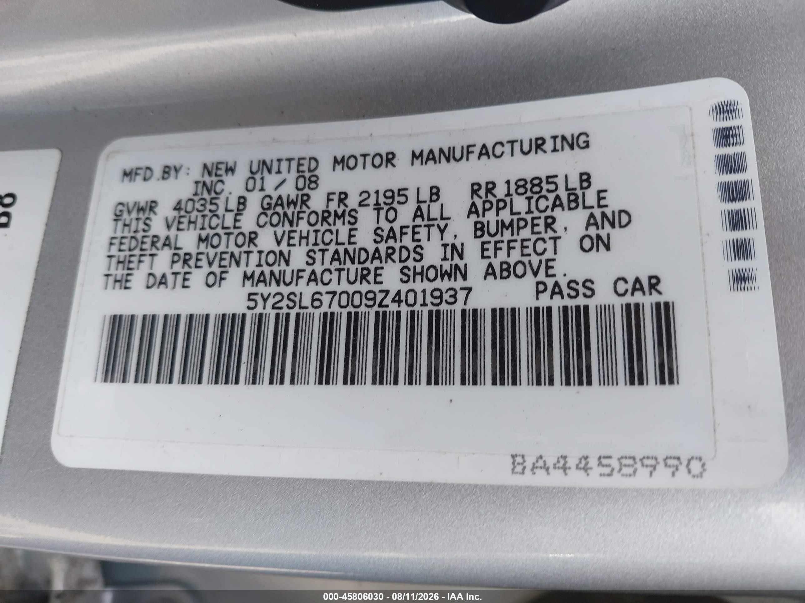 2009 Pontiac Vibe   Silver vin: 5Y2SL67009Z401937