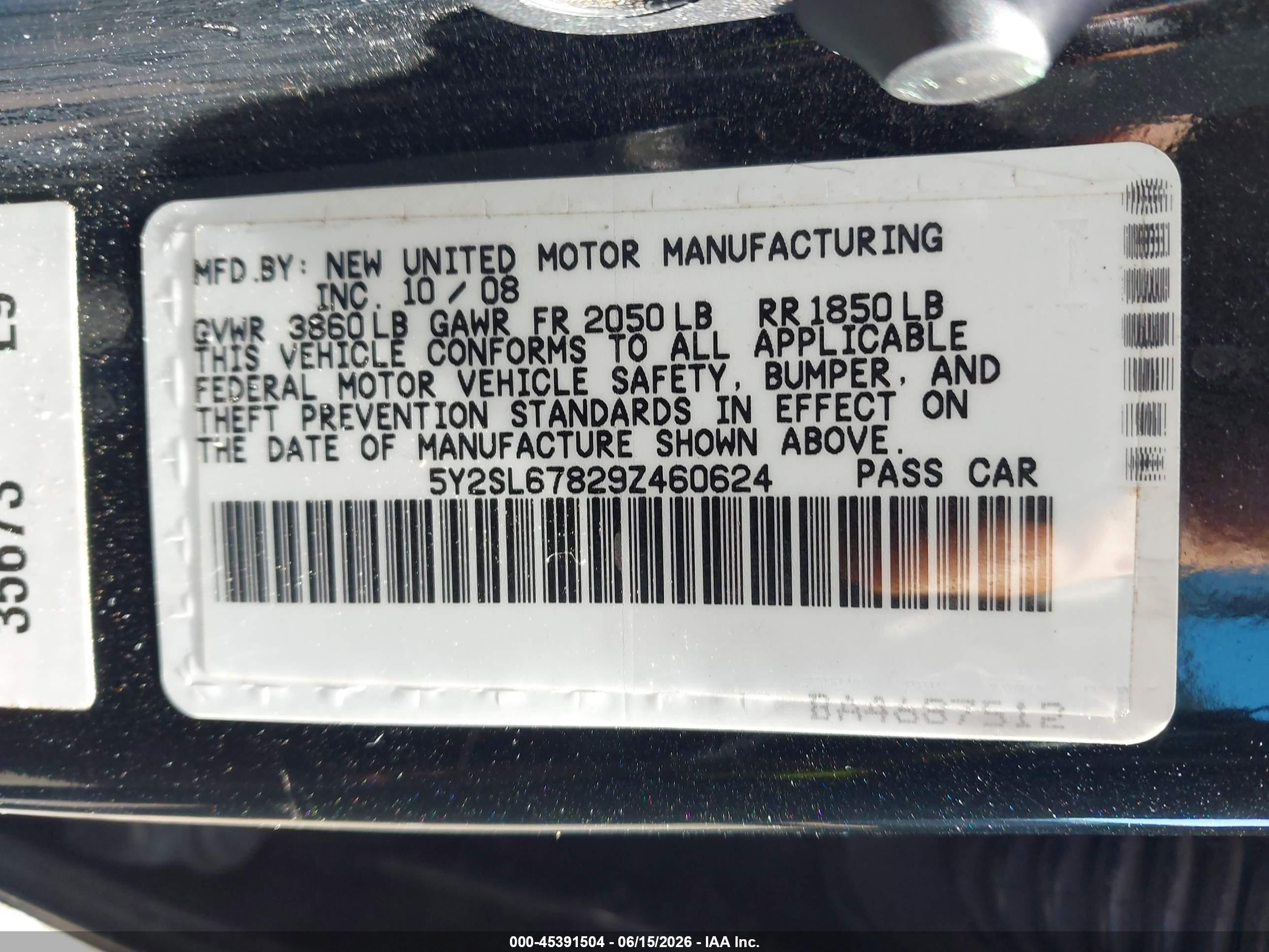 2009 Pontiac Vibe Black vin: 5Y2SL67829Z460624