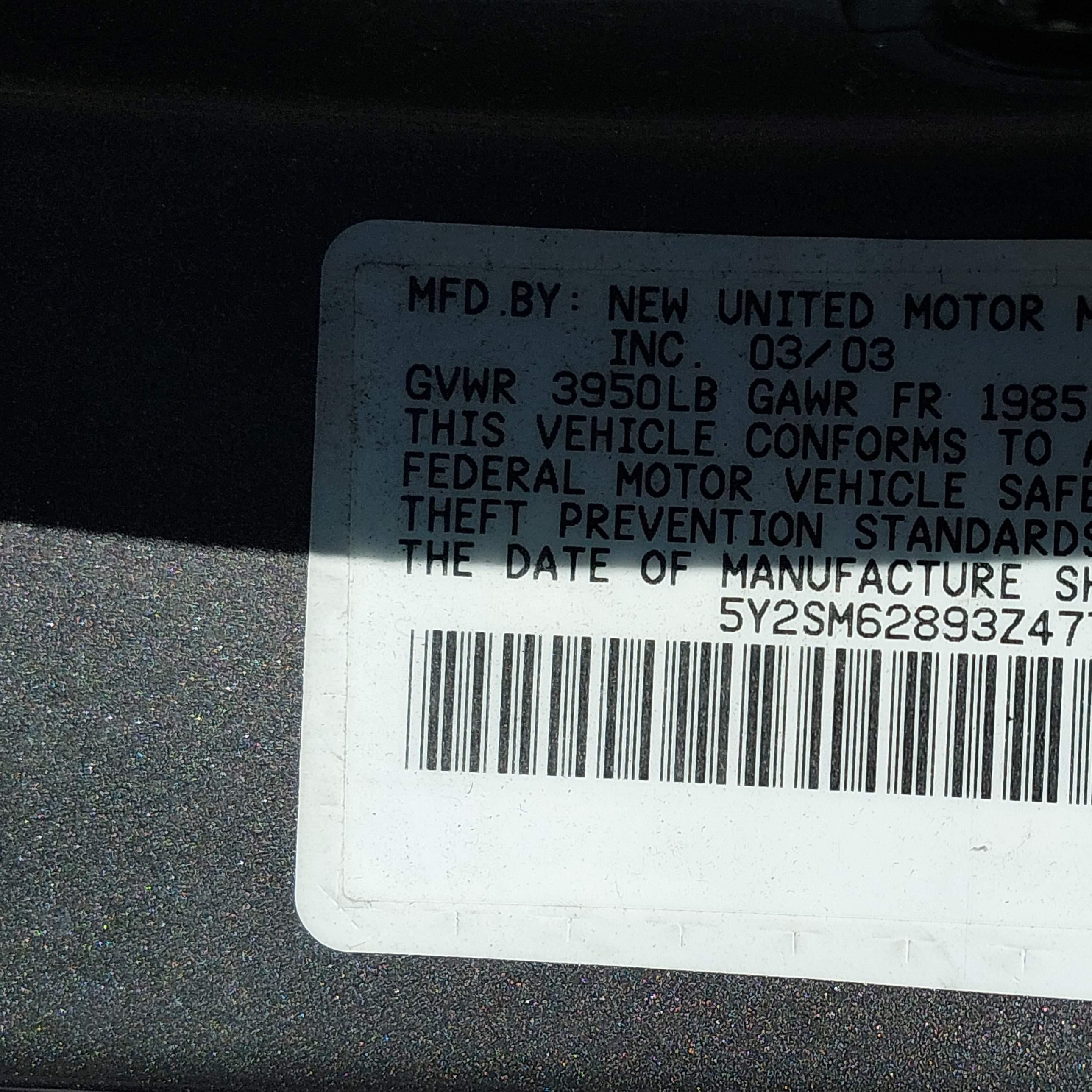 2003 Pontiac Vibe   Gray vin: 5Y2SM62893Z477268