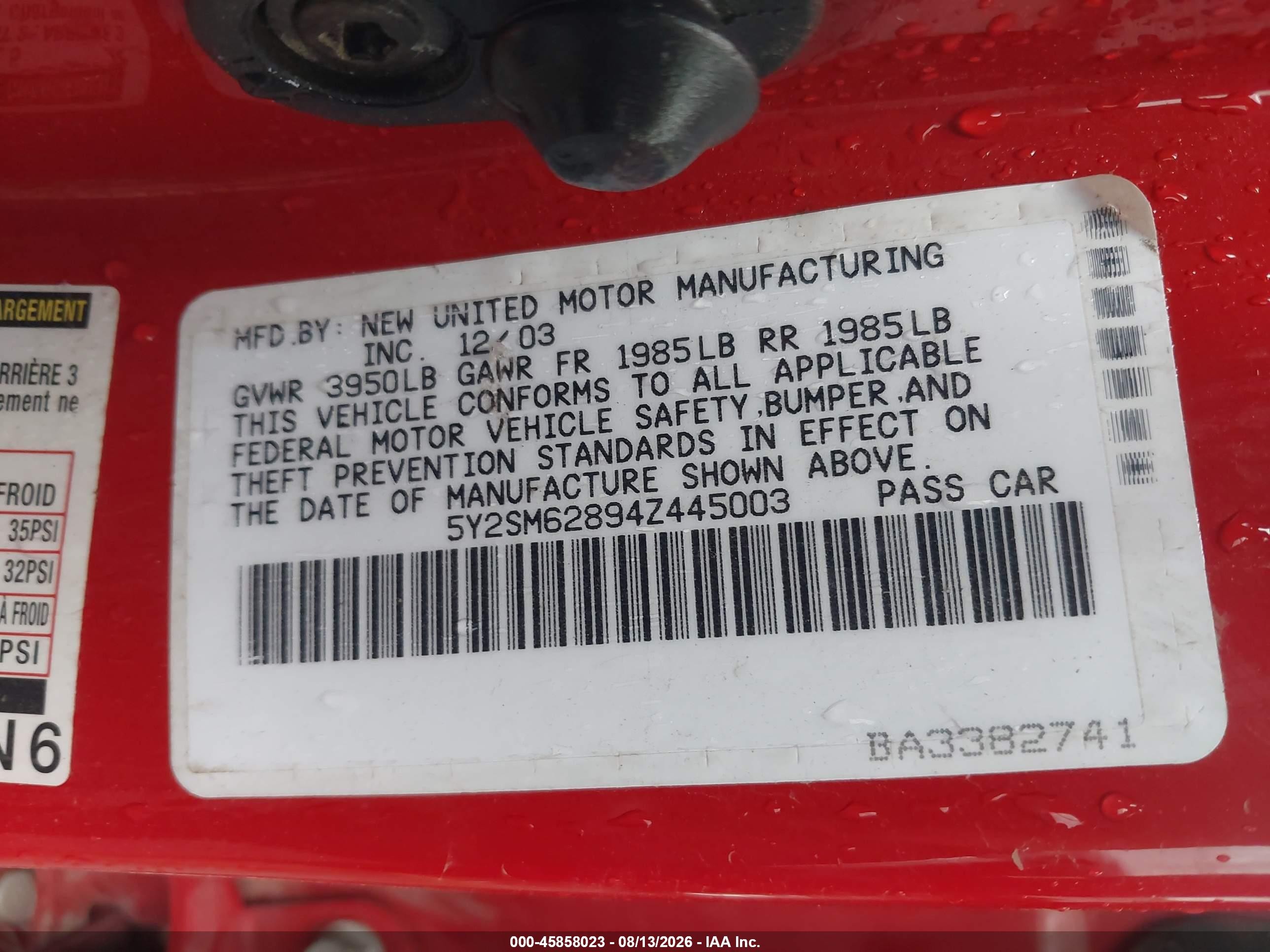 2004 Pontiac Vibe   Красный vin: 5Y2SM62894Z445003