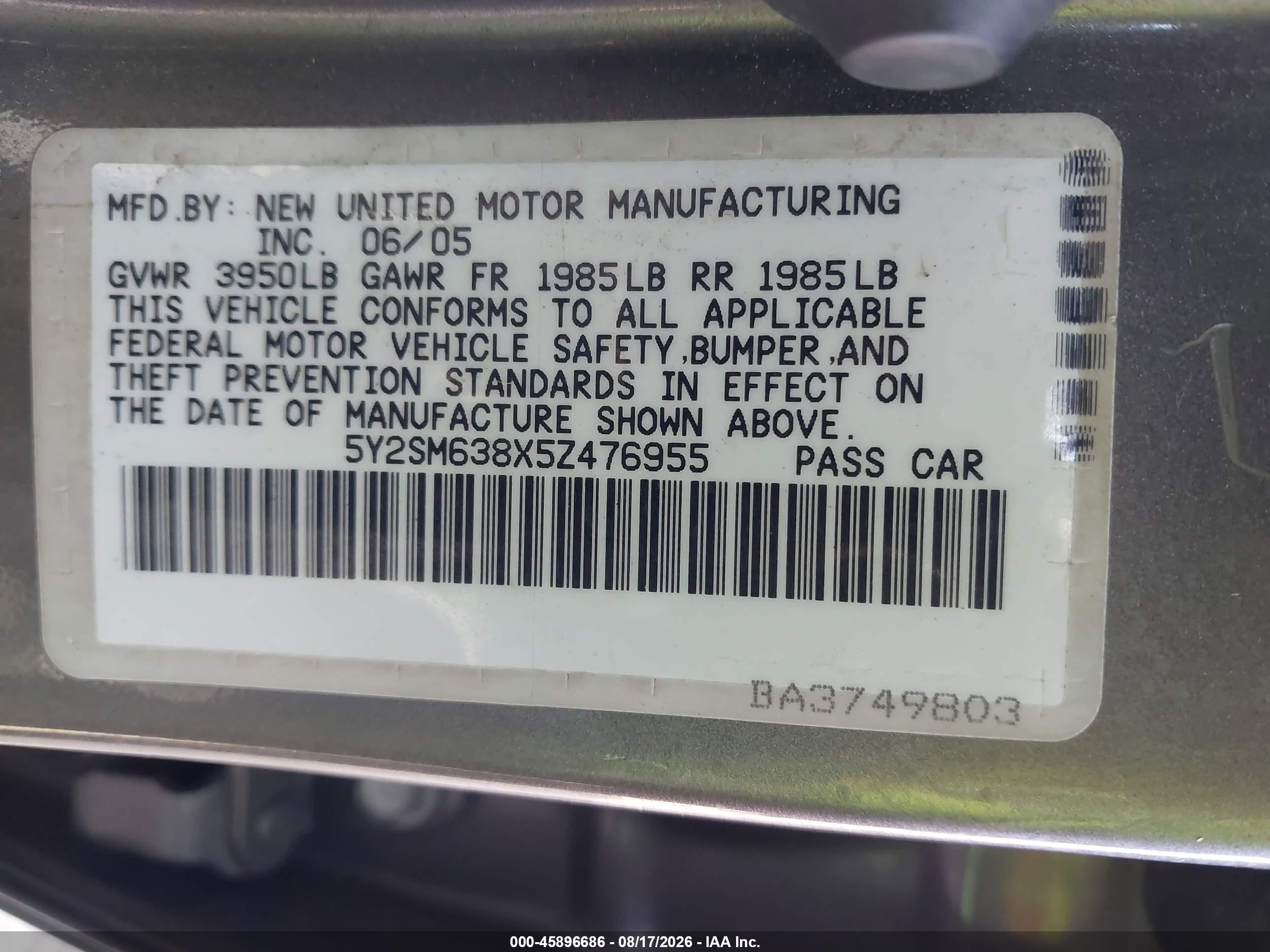 2005 Pontiac Vibe   Серый vin: 5Y2SM638X5Z476955
