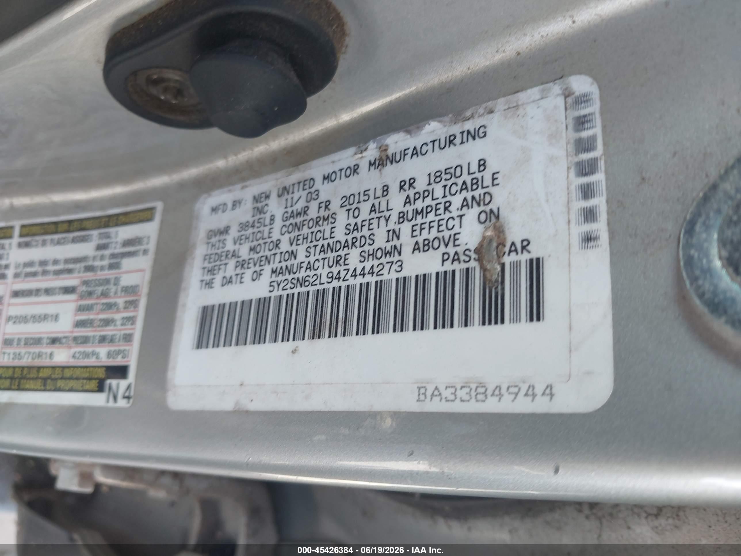 2004 Pontiac Vibe Gt Silver vin: 5Y2SN62L94Z444273