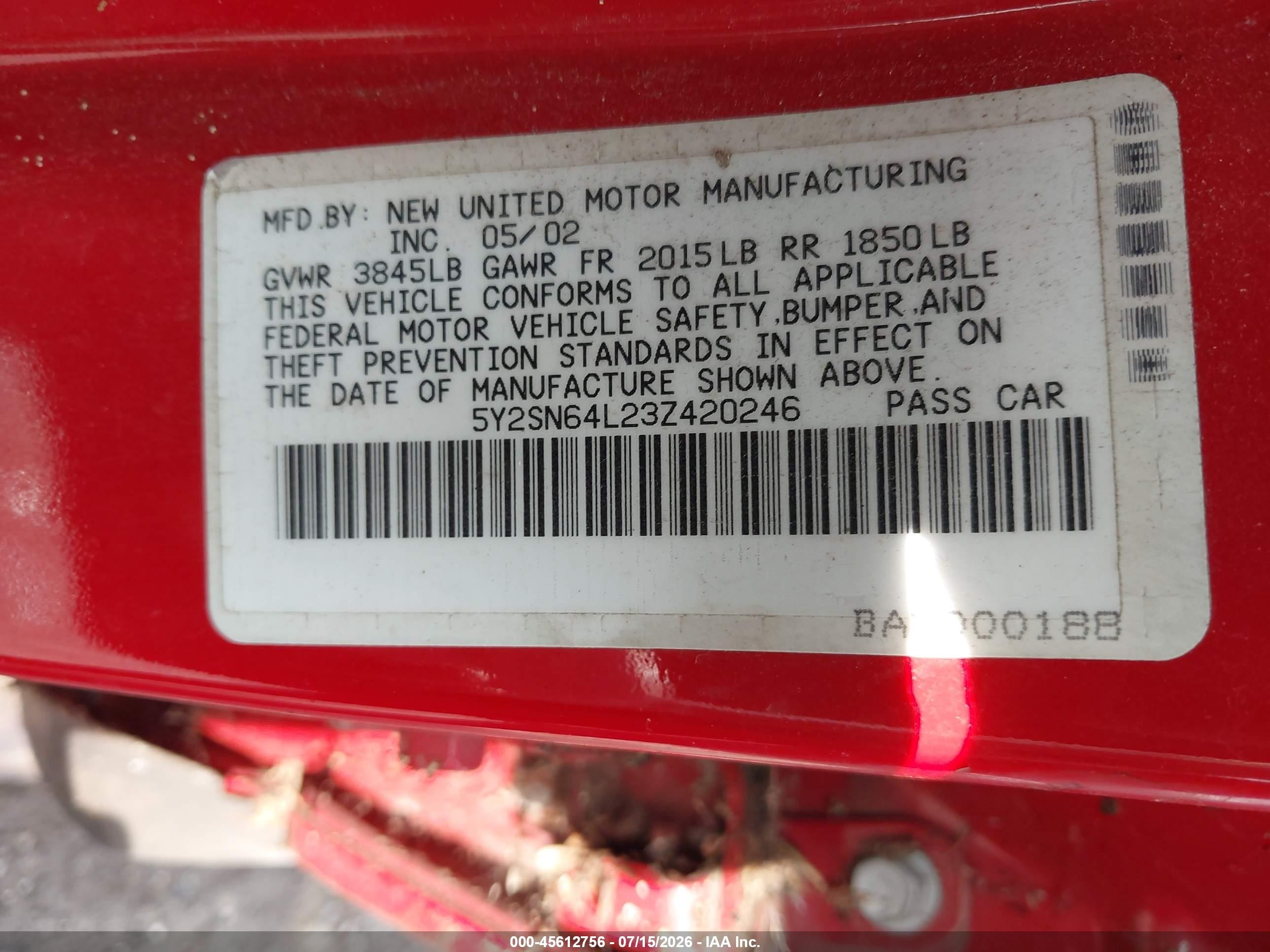 2003 Pontiac Vibe Gt Red vin: 5Y2SN64L23Z420246