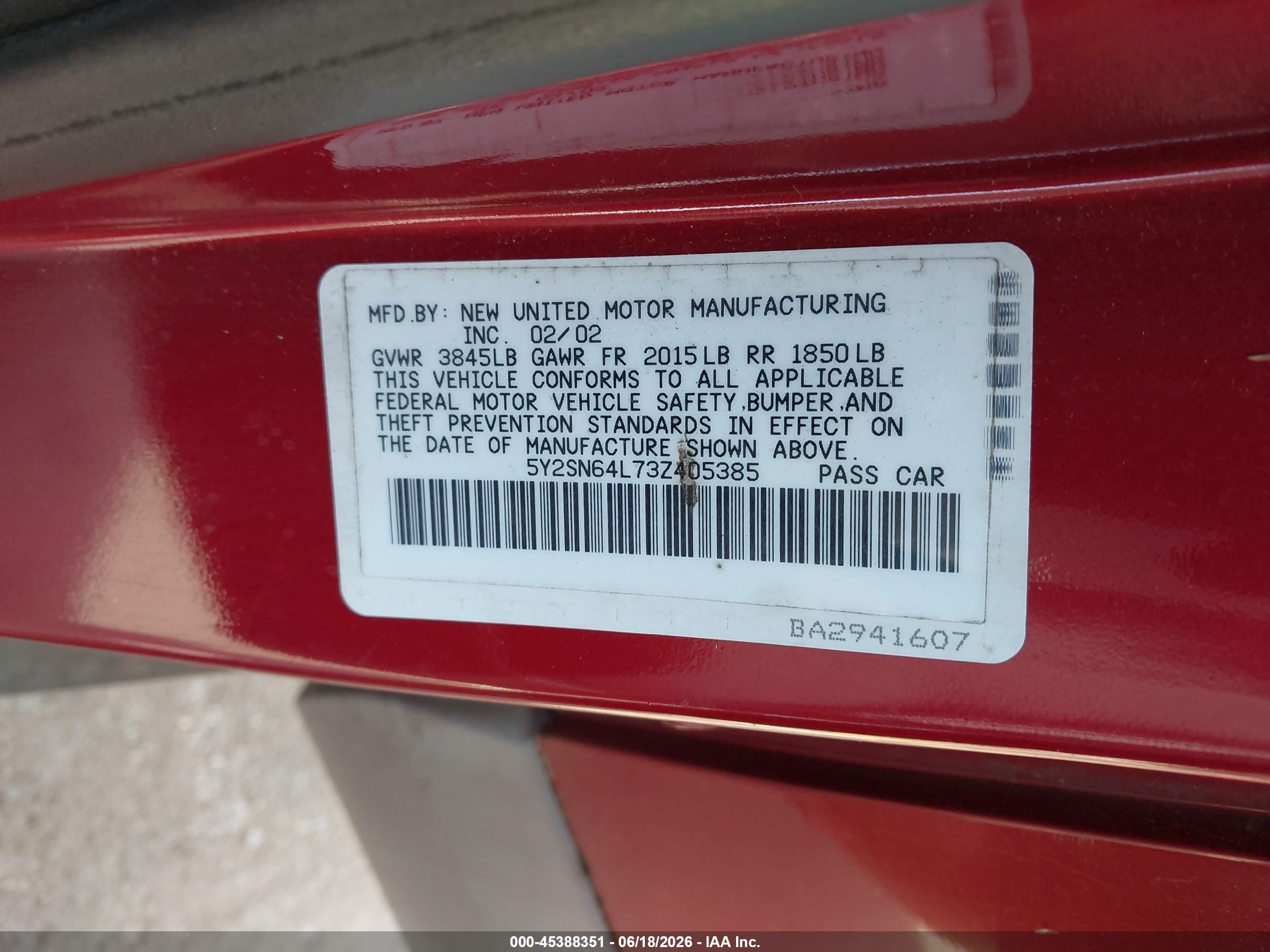 2003 Pontiac Vibe Gt Red vin: 5Y2SN64L73Z405385